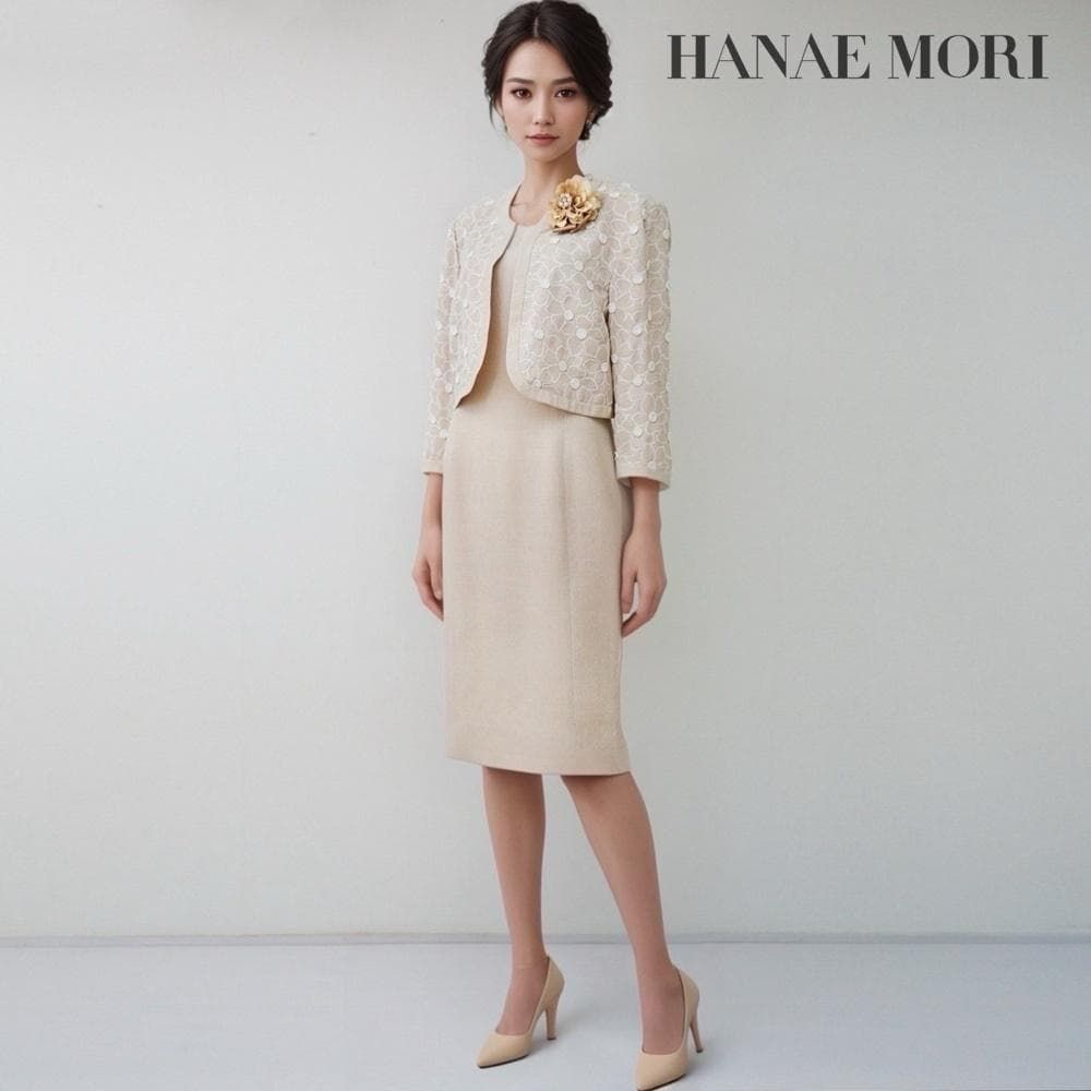 当日発送 ハナエモリ セレモニー 9号 ベージュ ボレロ 花柄刺繍