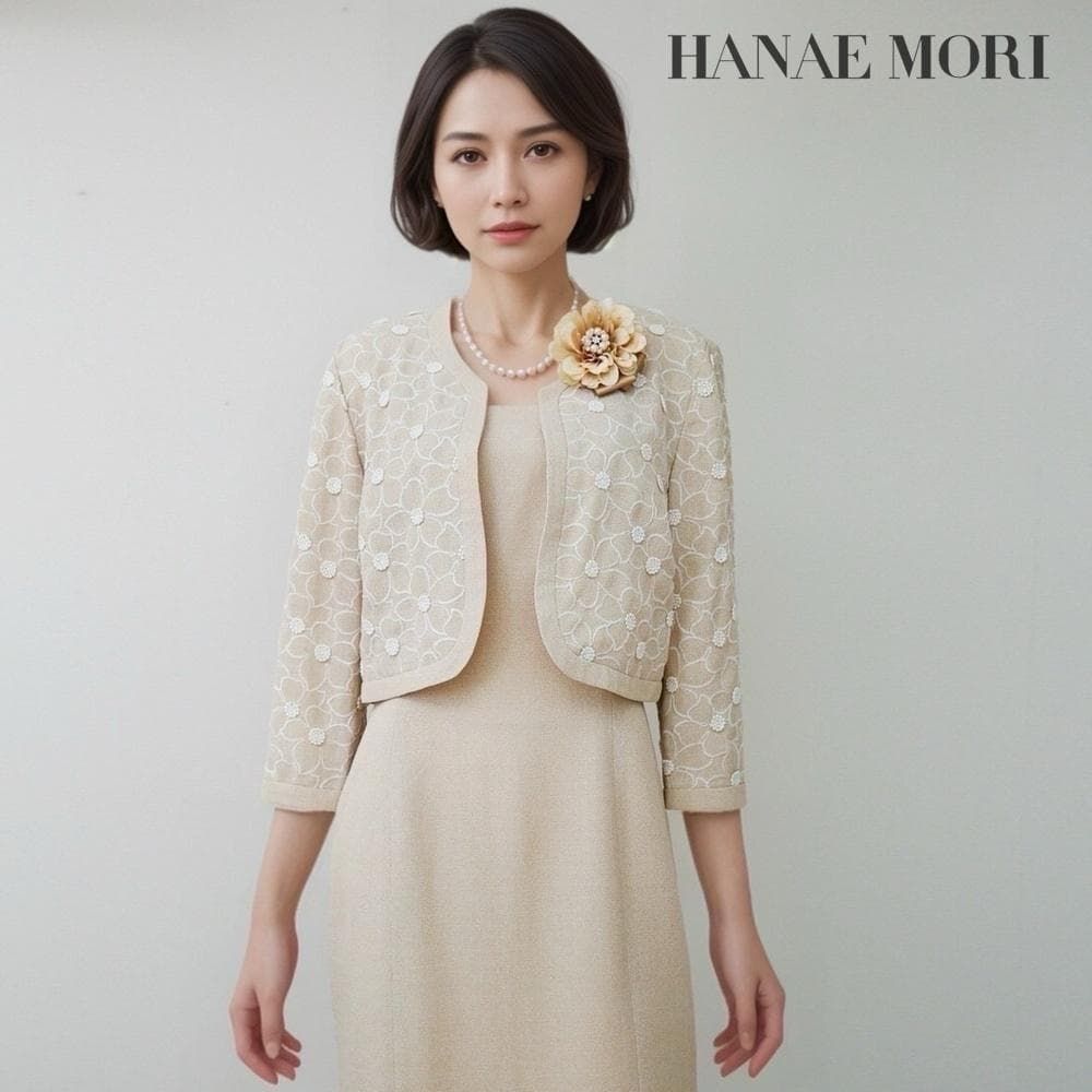 当日発送 ハナエモリ セレモニー 9号 ベージュ ボレロ 花柄刺繍
