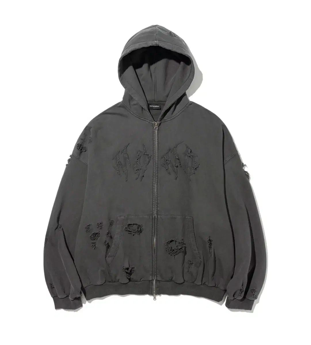 NOT4NERD ダメージ ピグメント フードジップアップ チャコール M