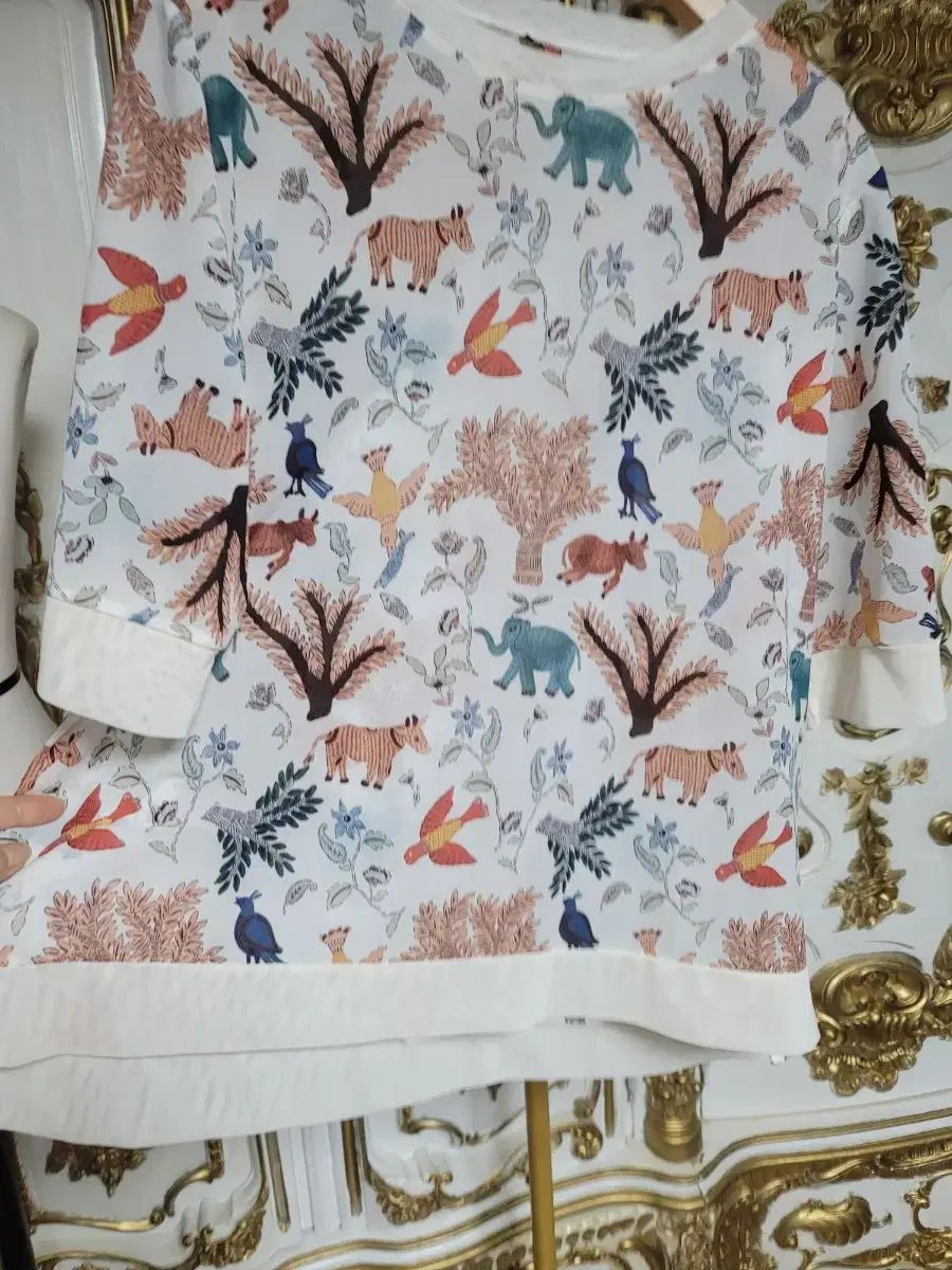  パータン プリンティング ブラウス 7部 長袖 シャツ ブラウス