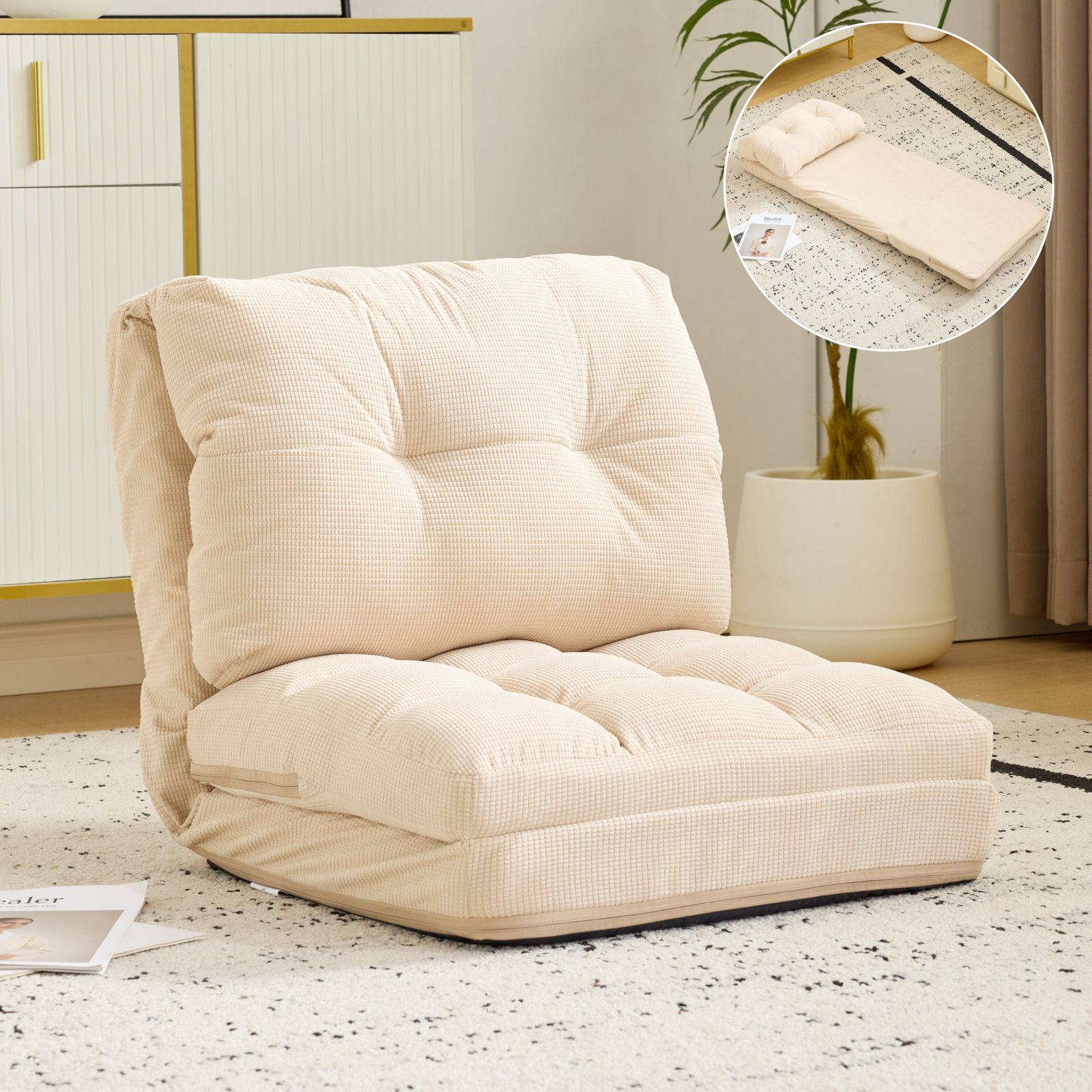 座椅子 ソファー ソファーベッド 15段調整 2 WAY 1人掛け シンプル 折りたたみ フロアソファー 寝る 座る 外観 実用性 コンパクト ふわふわ 一人暮らし 幅最大178 cm