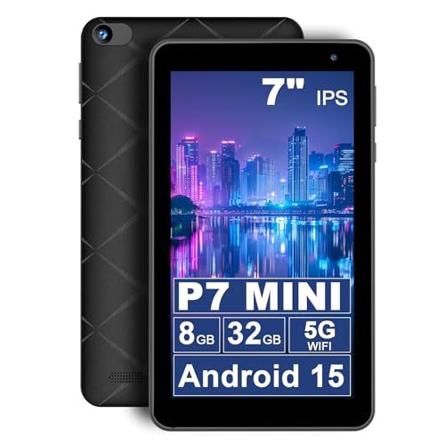 7インチ 18cm タブレット 5コアAndroid 15タブレット 8GB RAM 32GBストレージ1TB拡張 5G WiFi 1024x600 IPS HDディスプレイ 3500mAh デュアルカメラ Type CタブレットPC ブラック p