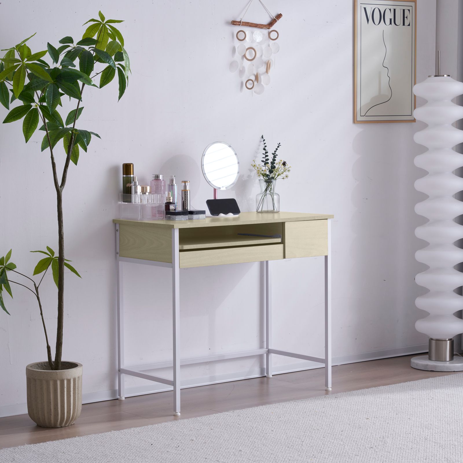 ナチュラル】パソコンデスク 引き出し付き 収納台 pcデスク 机 大理石