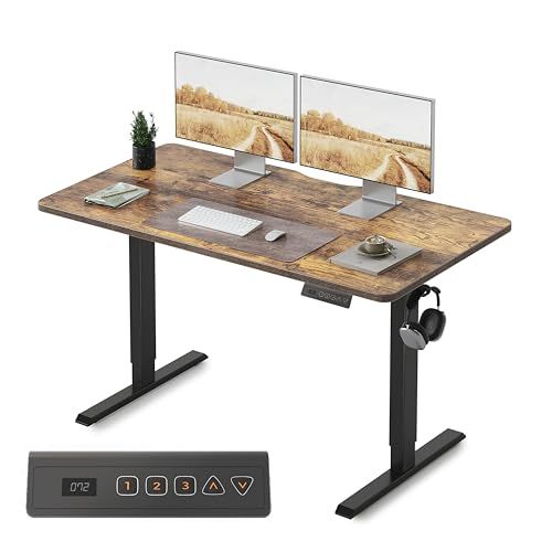 FEZIBO 昇降デスク 電動 オフィスワークテーブル スタンディングデスク 幅120 cm 奥行60 高さメモリー機能 上下自動昇降 静音 収納フック付き 衝突検知 机 作業机 テレワーク x 奥行き60 高さ72-118 p