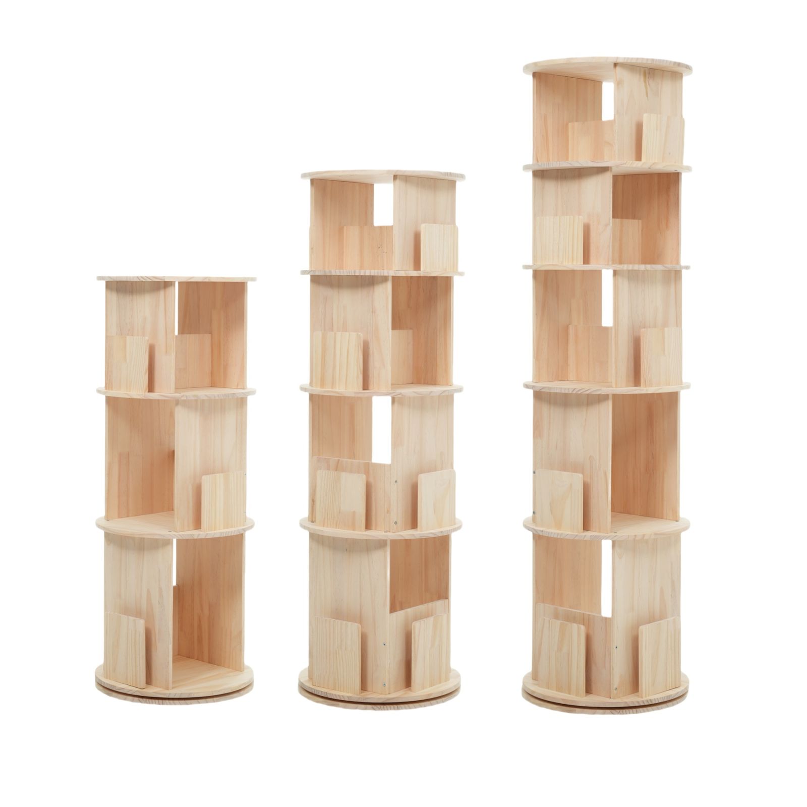 4段-回転盤-マルチ高さ-タイプB】無垢材 回転式本棚 飾り棚 絵本棚 360