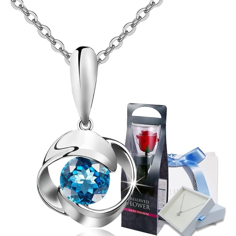 EVER FLAWLESS ネックレス レディース スワロスキージルコニア採用 上輝き ローズモチーフ プリザーブドフラワー セット ブルー クリスマス プレゼント 誕生日 誕プレ