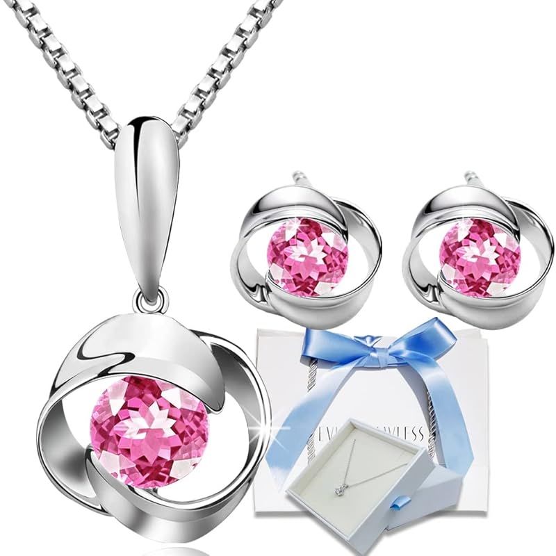 EVER FLAWLESS 日本品質 ネックレス レディース ピアス セット シルバー 彼女 クリスマス プレゼント 20代 30代 誕生日 記念日 ホワイトデー ギフト 金属アレルギー対応 ピンク