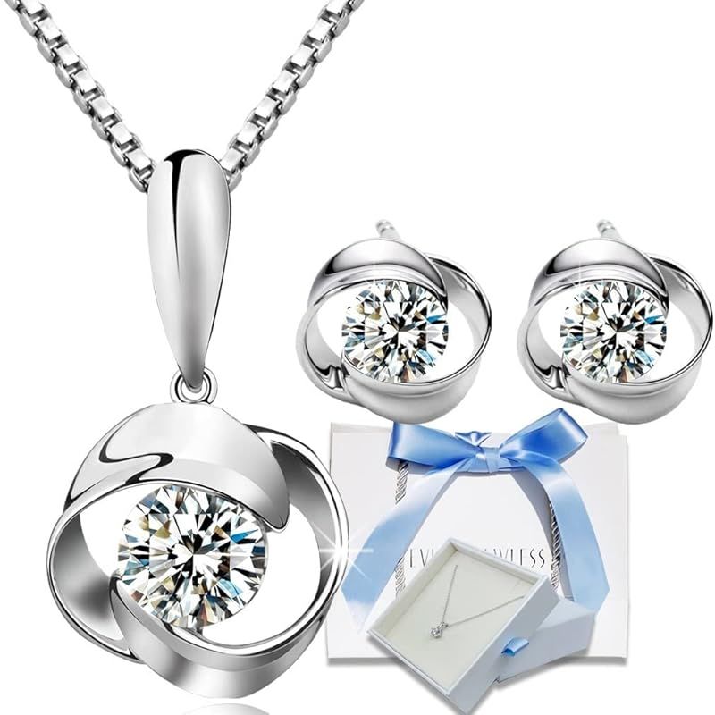 EVER FLAWLESS 日本品質 ネックレス ピアス セット レディース シルバー プレゼント ギフト 金属アレルギー対応 ホワイト
