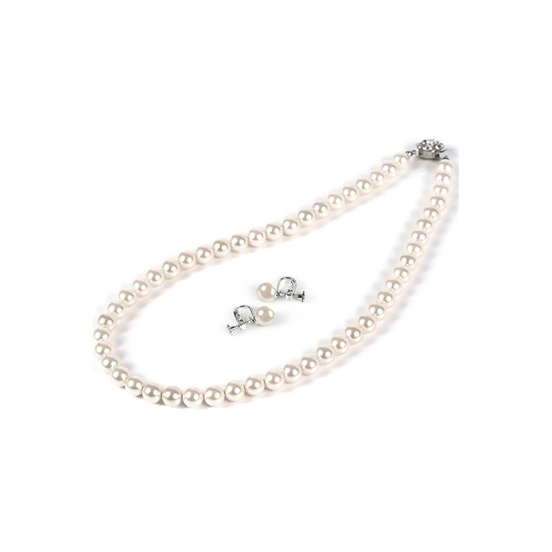 PLUSTER 貝パール ネックレス 冠婚葬祭用 イヤリング セット 本真珠 8 mm ホワイト あこや真珠 宇和島 真珠 パール 結婚式 卒業式 入学式 ギフト ボックス レディース メンズ プレゼント ジュ