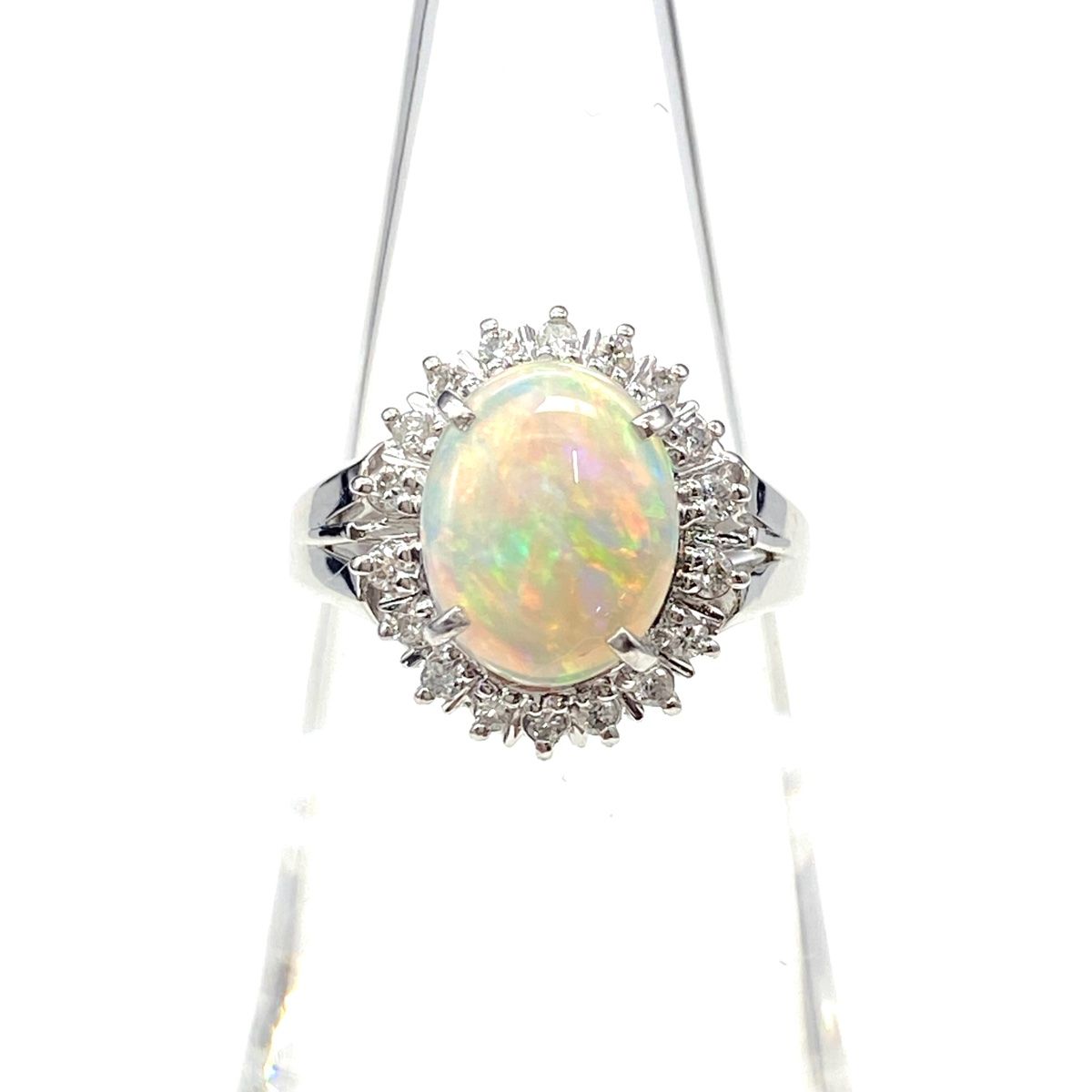 オパール デザインリング プラチナ 指輪 メレダイヤ リング 10号 Pt900 オパール ダイヤモンド レディース