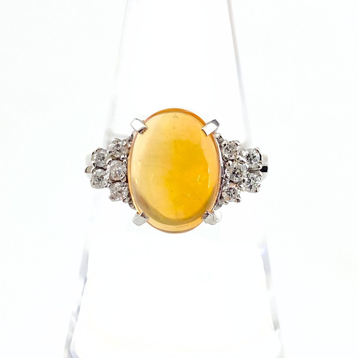 ファイアオパール デザインリング プラチナ 指輪 メレダイヤ リング 12.5号 Pt900 ダイヤモンド ファイアオパール レディース