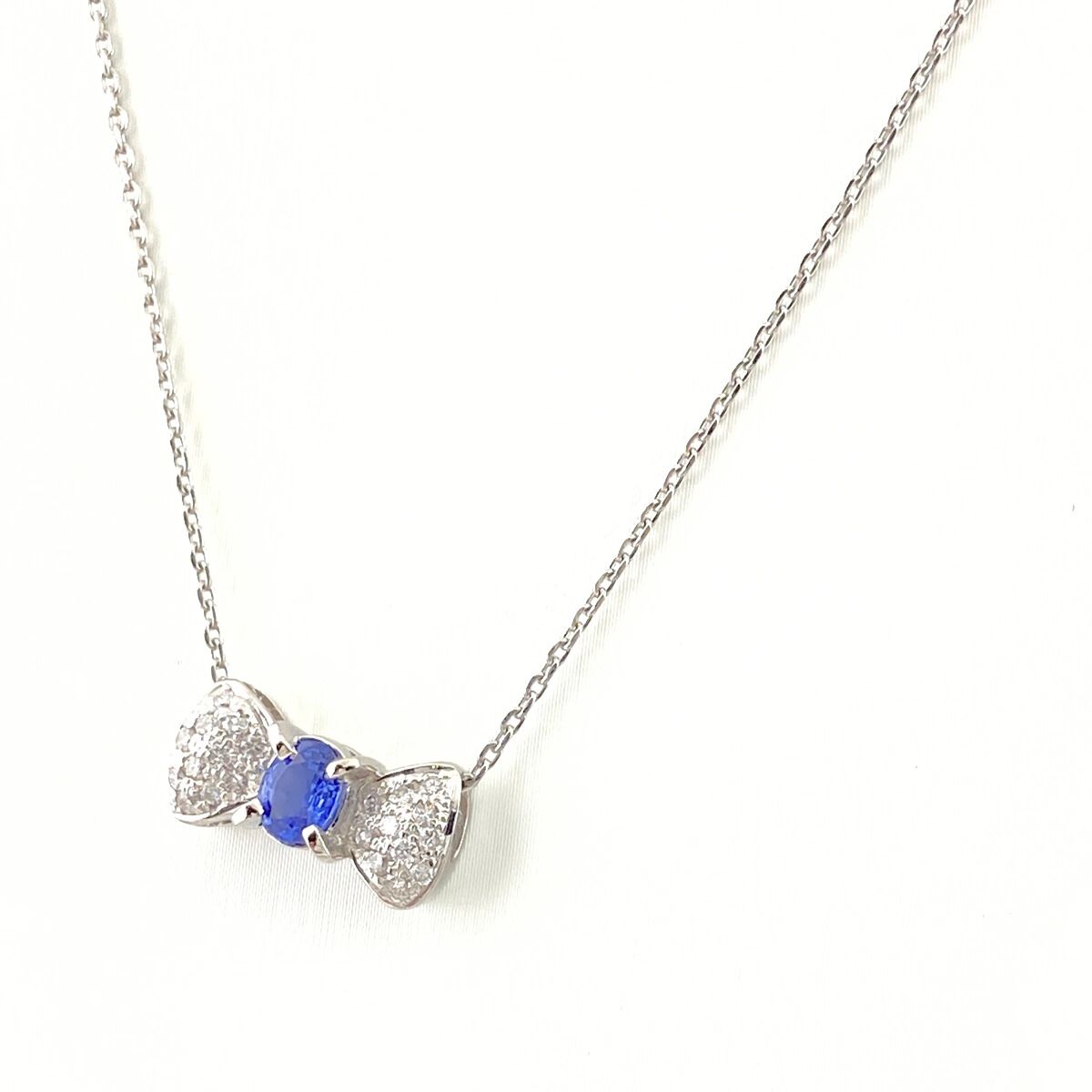 サファイア デザインネックレス プラチナ メレダイヤ ペンダント ネックレス Pt 850 レディース