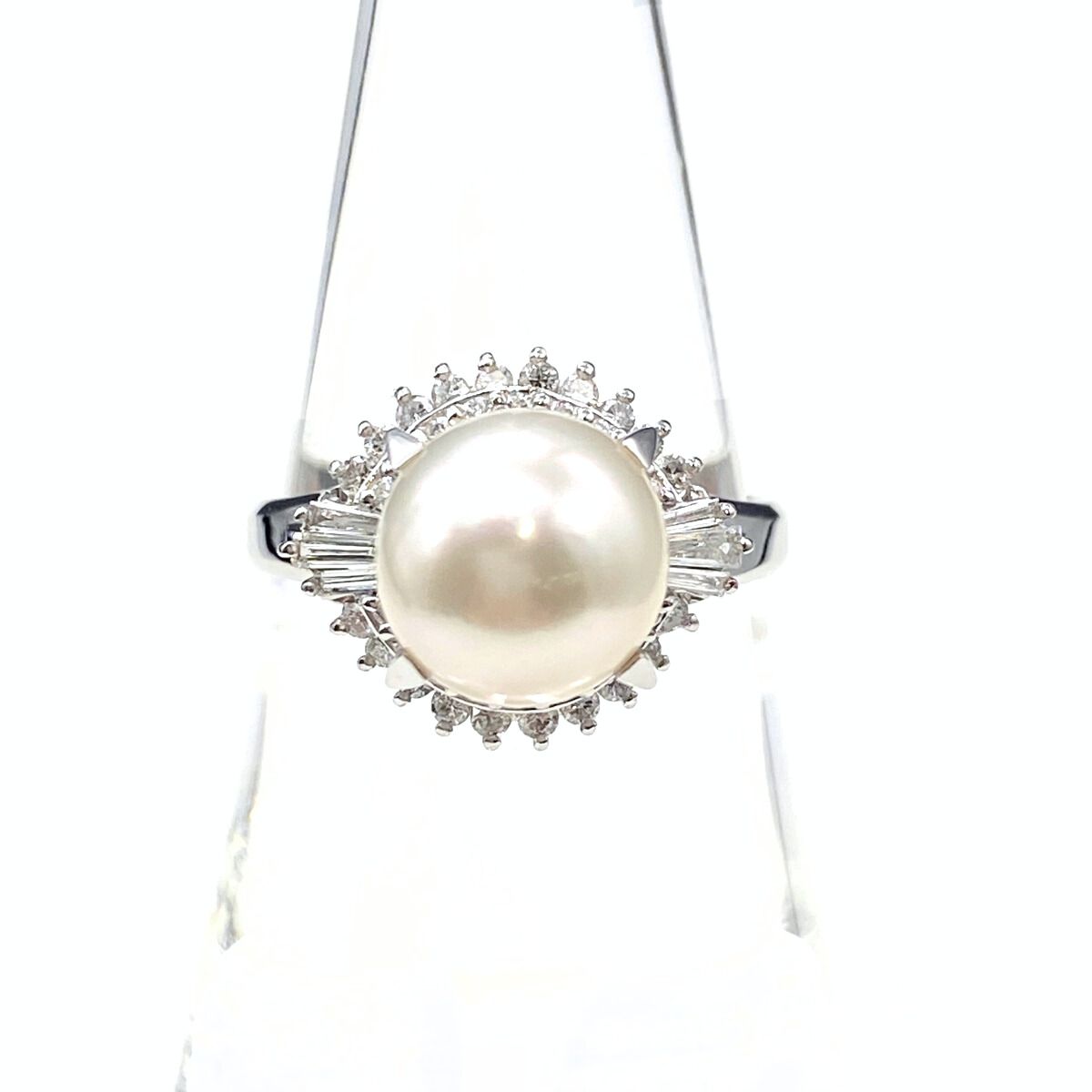 パールデザインリング プラチナ 指輪 真珠 メレダイヤ リング 16.5号 Pt900 パール ダイヤモンド レディース