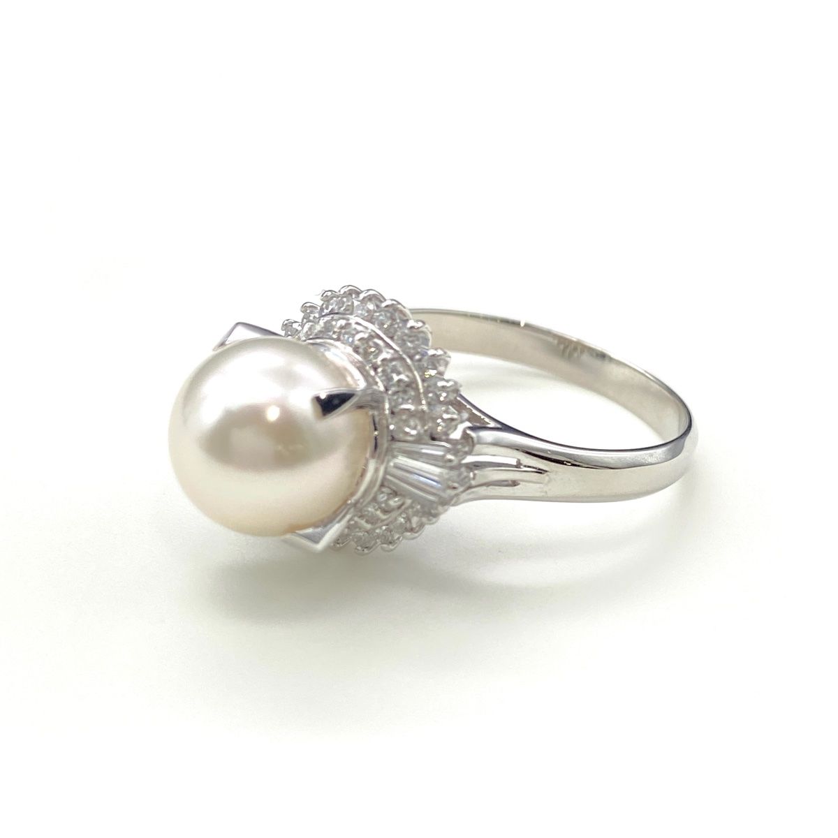 パールデザインリング プラチナ 指輪 真珠 メレダイヤ リング 16.5号 Pt 900 パール ダイヤモンド レディース