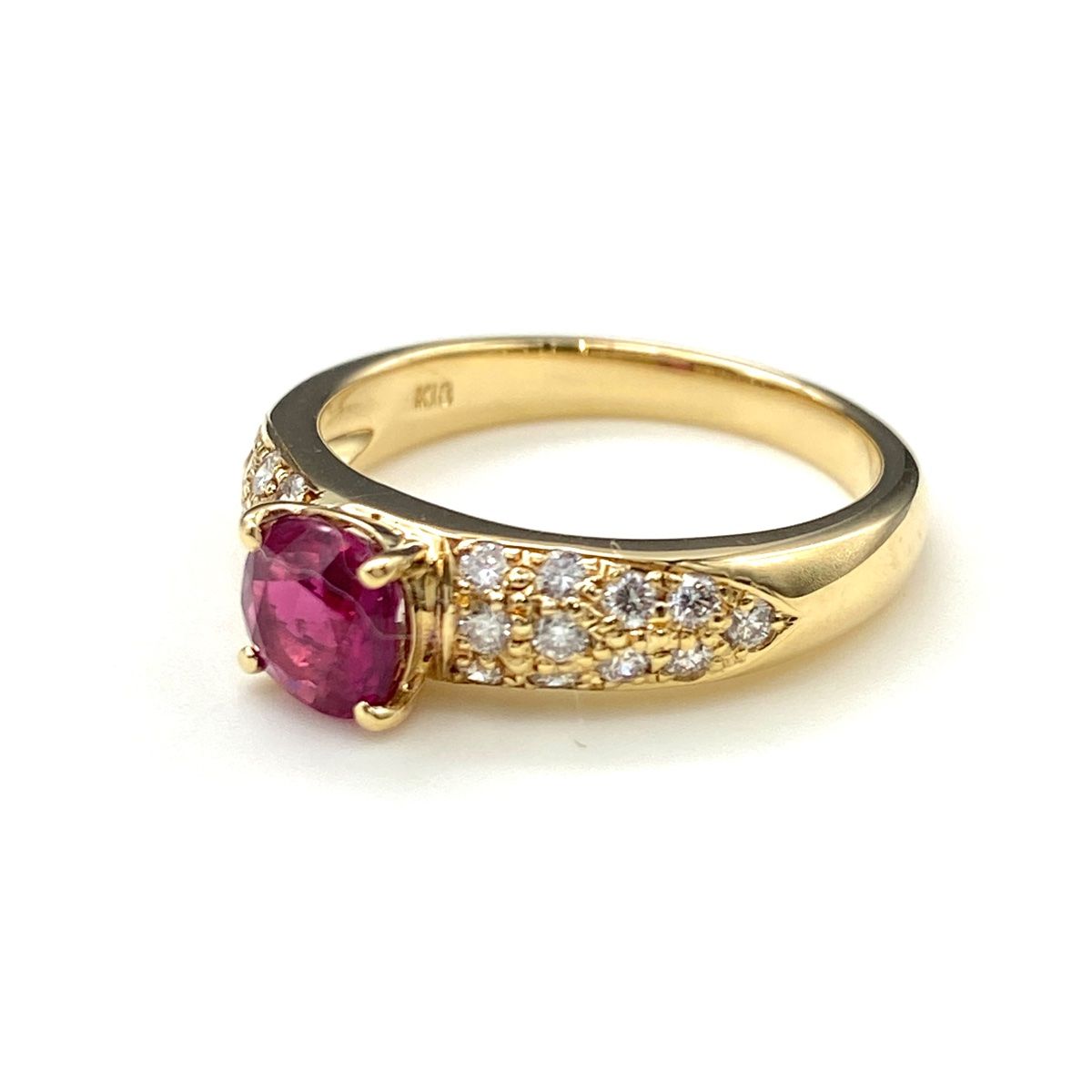ルビー デザインリング YG イエローゴールド 指輪 メレダイヤ リング 11.5号 K 18 ダイヤモンド レディース
