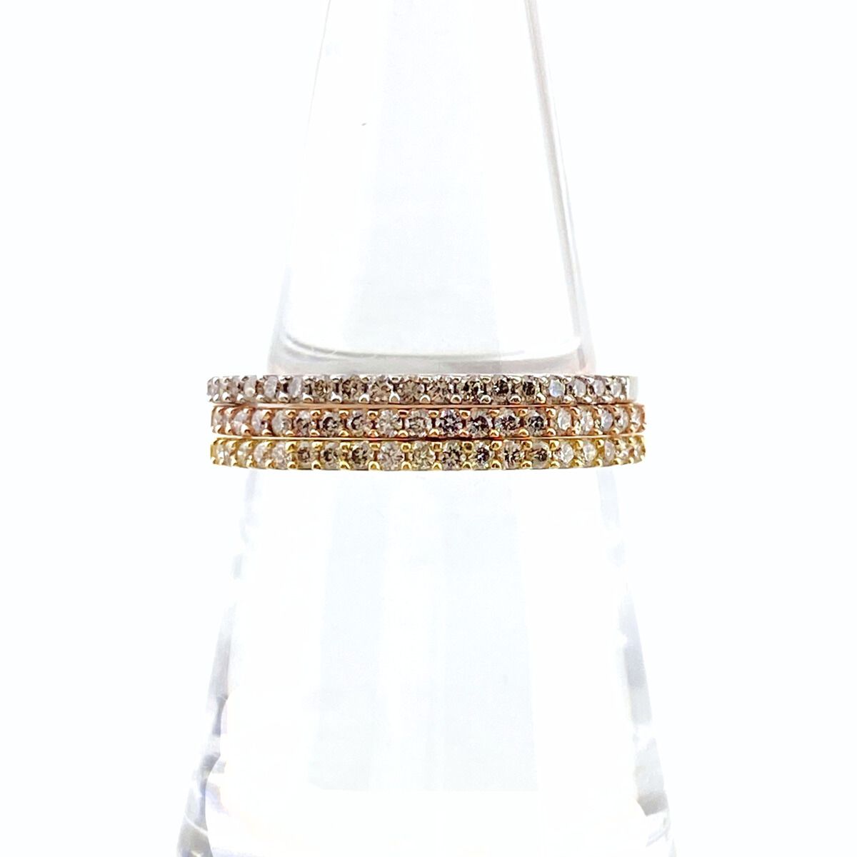 GSTV スリー デザインリング YG イエローゴールド 指輪 メレダイヤ ３連 リング 12 5号 K 18 ダイヤモンド レディース