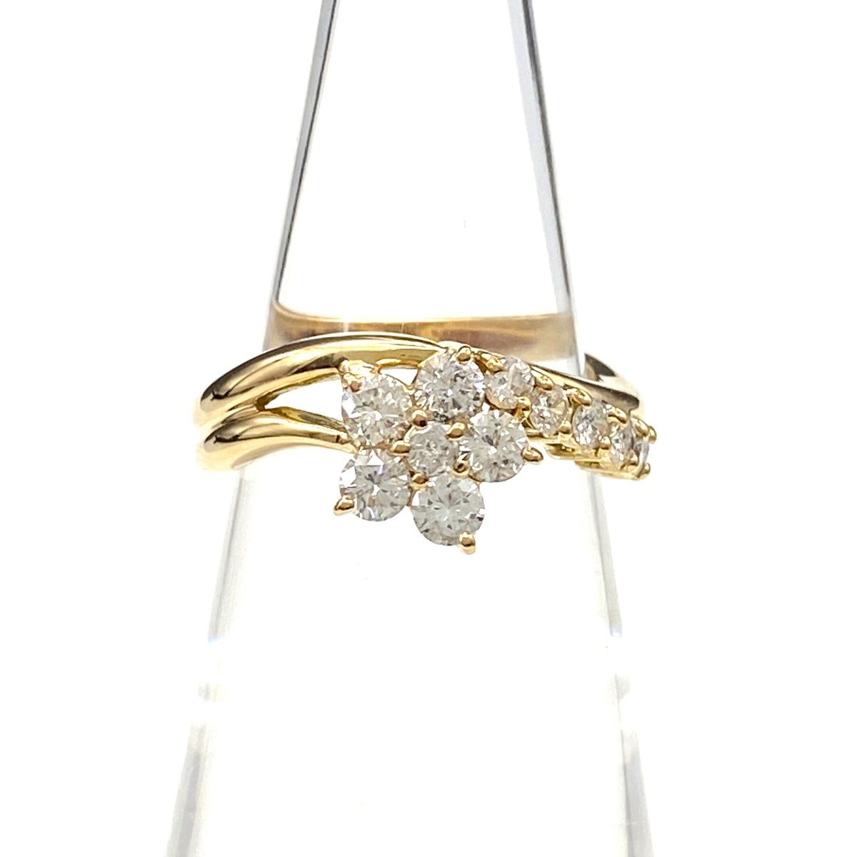 フラワーモチーフ デザインリング YG イエローゴールド メレダイヤ 指輪 リング 8号 K18 ダイヤモンド レディース