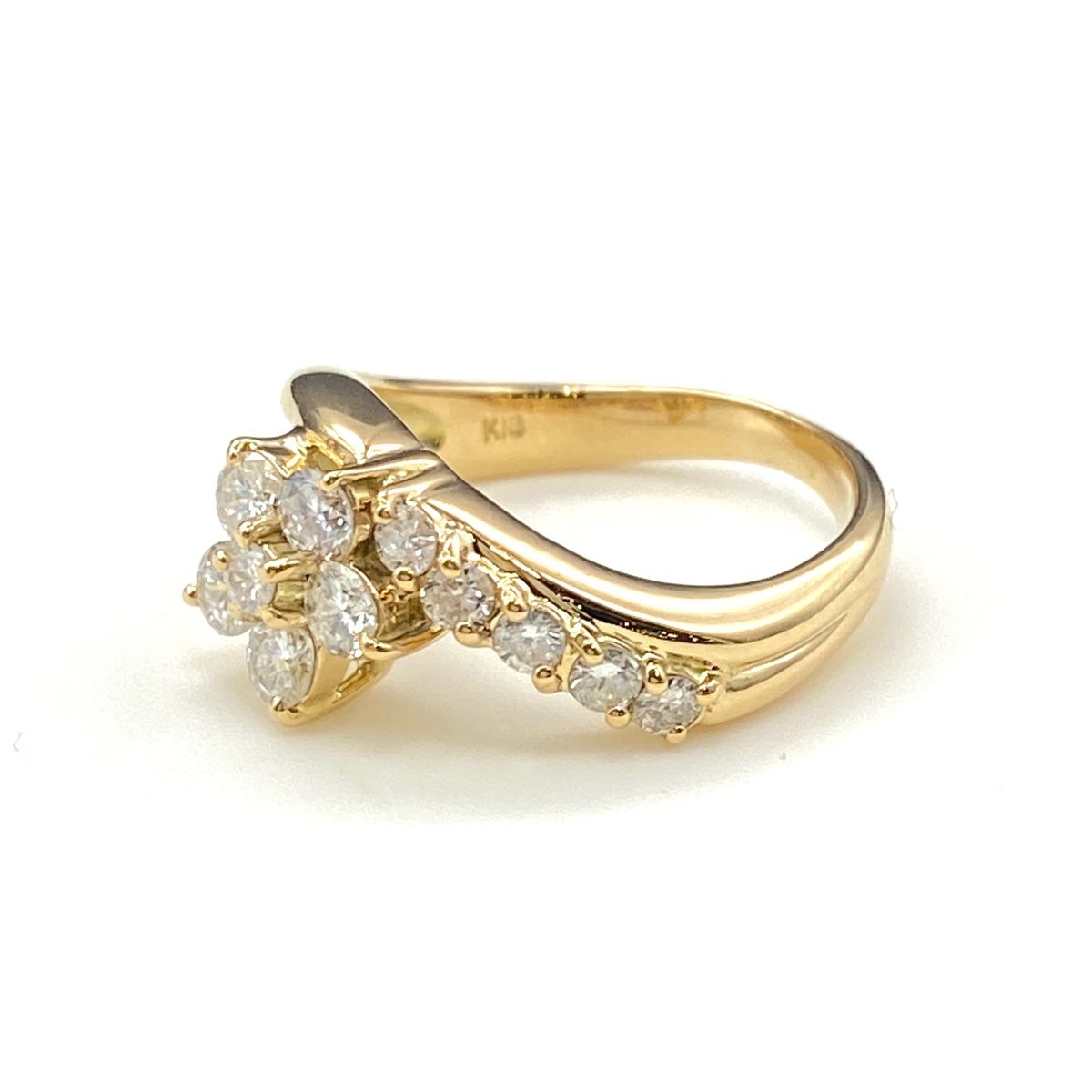 フラワーモチーフ デザインリング YG イエローゴールド メレダイヤ 指輪 リング 8号 K 18 ダイヤモンド レディース