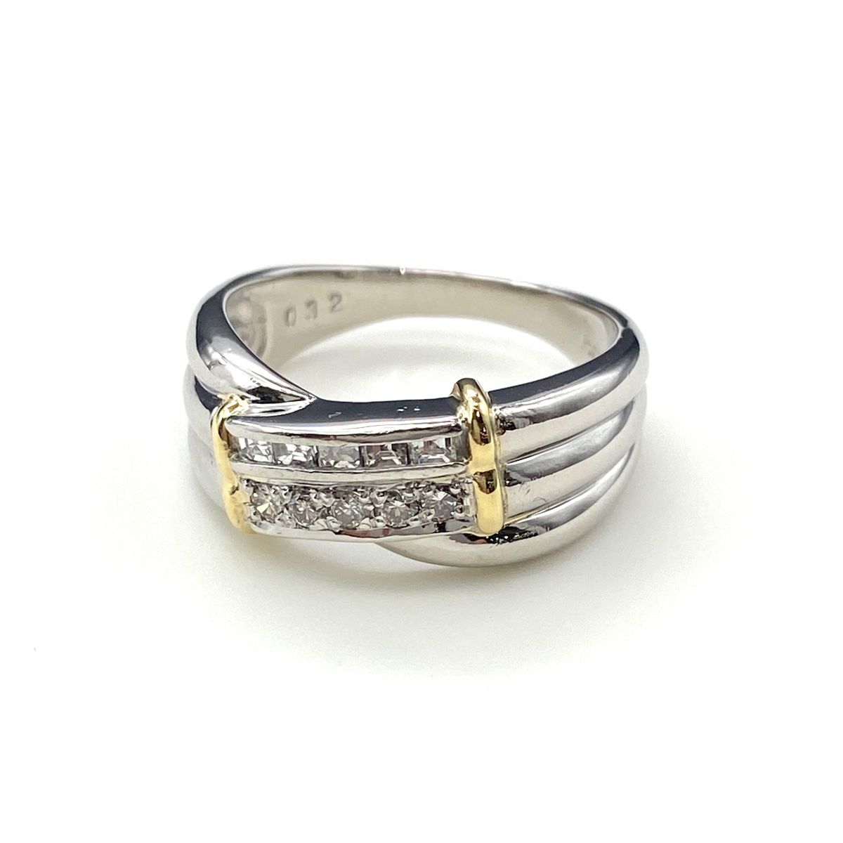 メレダイヤ デザインリング プラチナ YG イエローゴールド 指輪 リング 15号 Pt 900 K 18 ダイヤモンド レディース