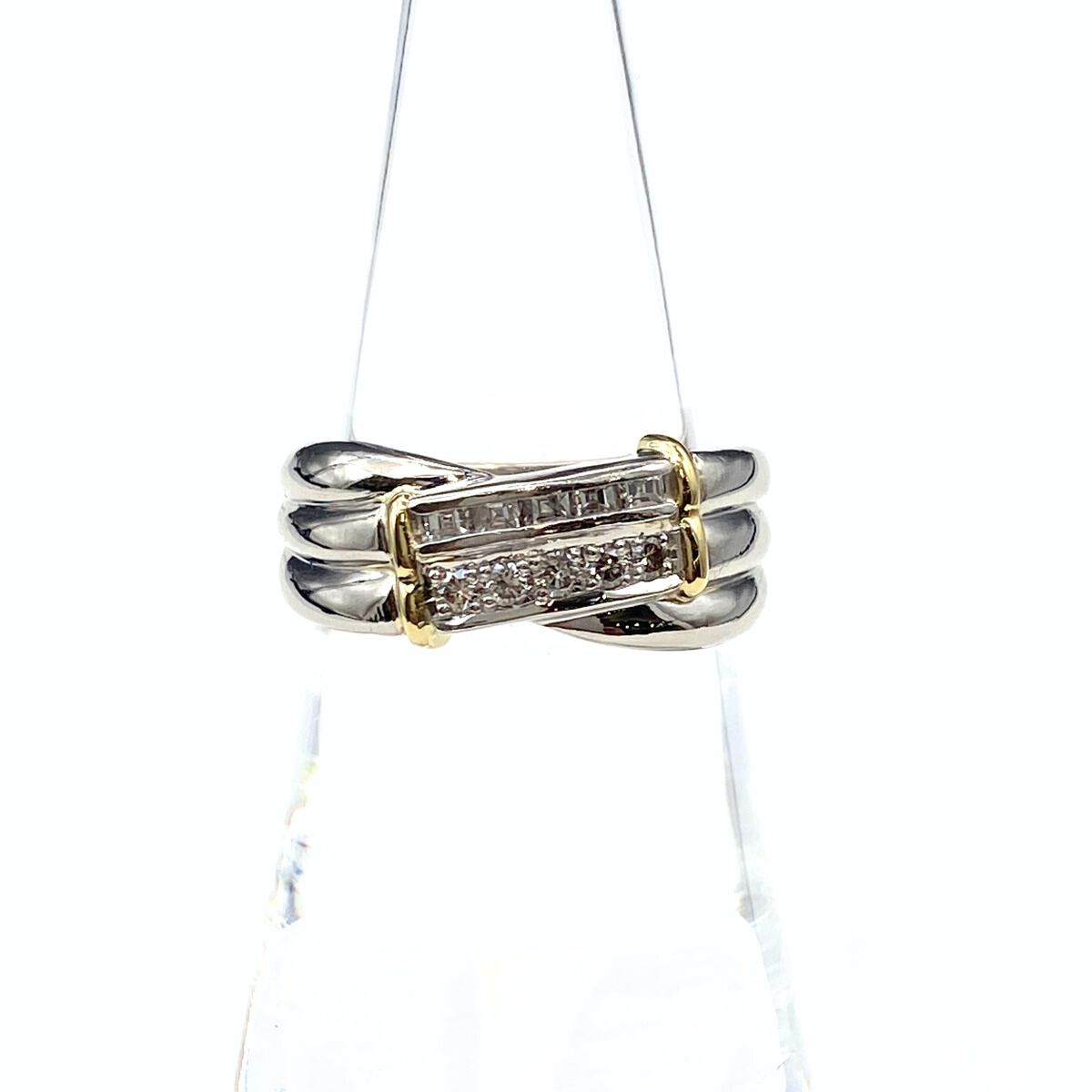 メレダイヤ デザインリング プラチナ YG イエローゴールド 指輪 リング 15号 Pt900 K18 ダイヤモンド レディース