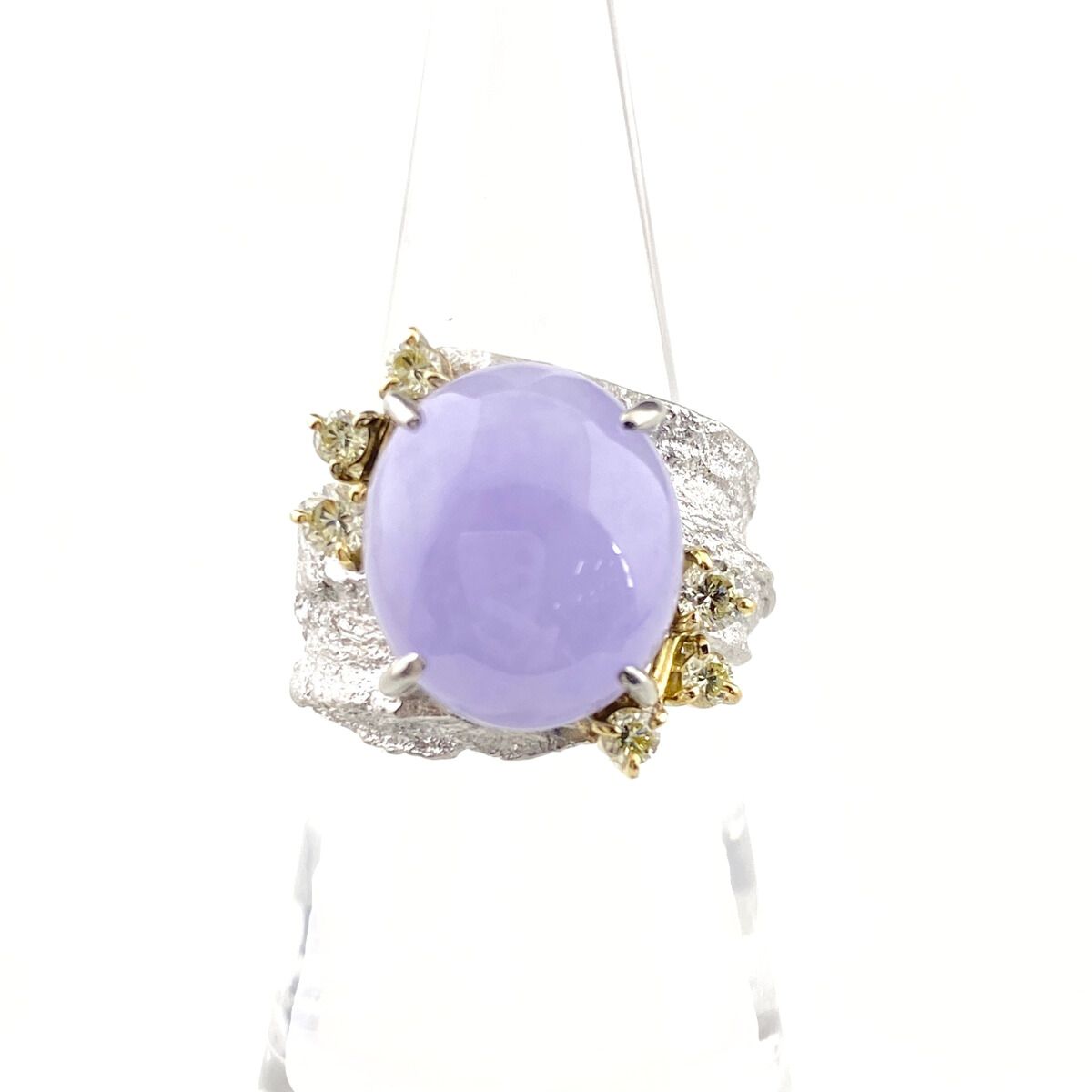 友安昭 ラベンダー翡翠 デザインリング プラチナ YG イエローゴールド 指輪 メレダイヤ リング 11.5号 Pt900 K18 ラベンダー翡翠 レディース