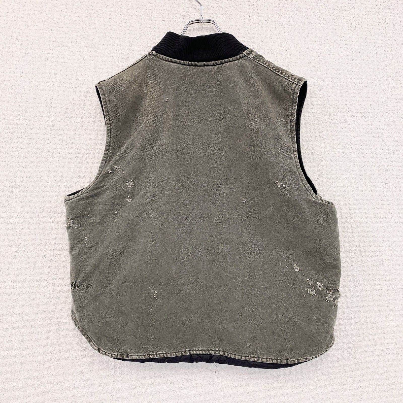 3点以上まとめ買いで20 OFF 古着 Carhartt カーハート ダックベスト ビーズカスタム キルティングライナー リメイク カーキ 2XLサイズ