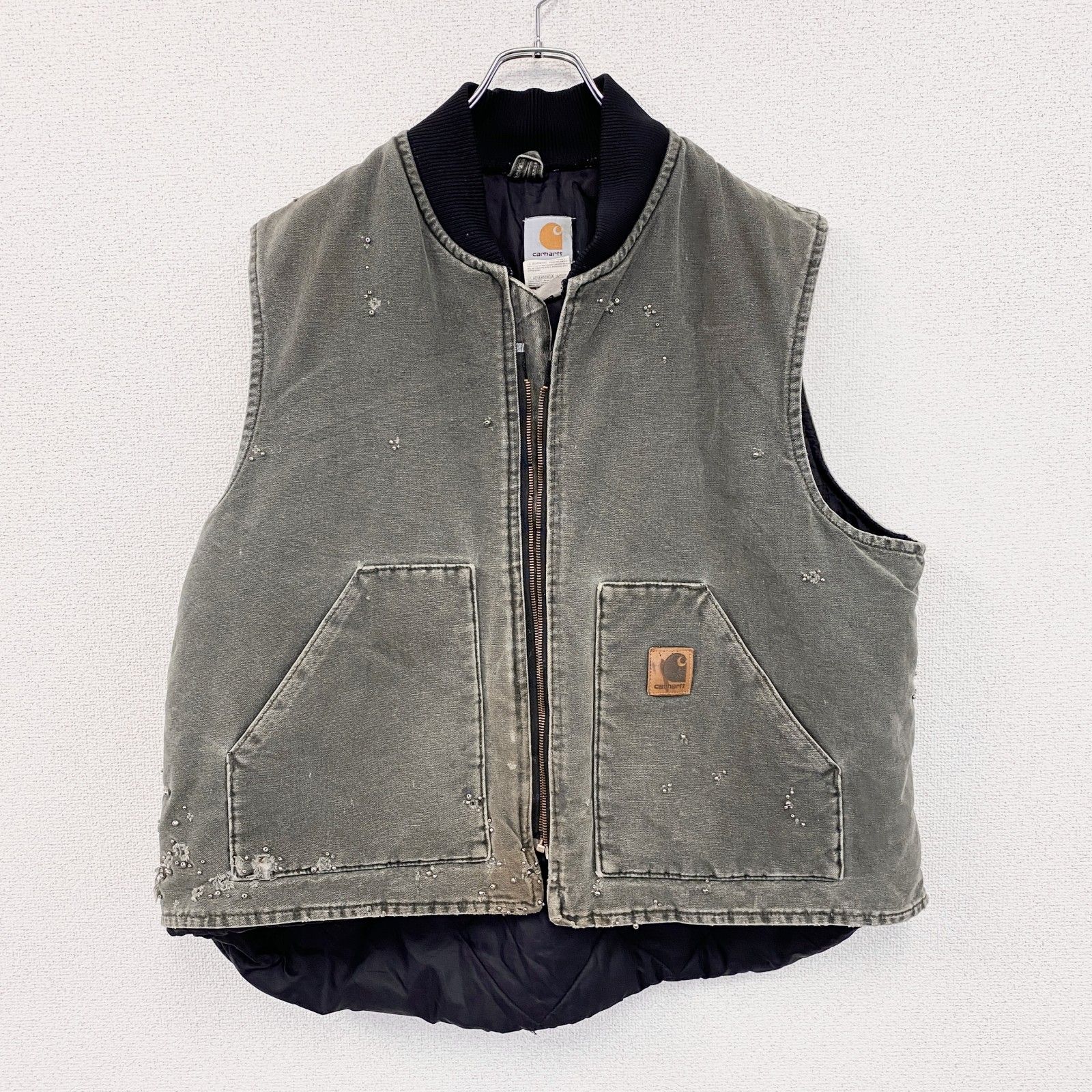 3点以上まとめ買いで20 OFF 古着 Carhartt カーハート ダックベスト ビーズカスタム キルティングライナー リメイク カーキ 2XLサイズ