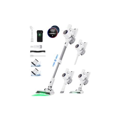 掃除機 コードレス 史上初の革新 AI汚れ自動検知&65Kpa真の強力吸引&革新版グリーンLEDライト&65分連続稼働&自立式&2in1充電スタンド&次世代LED液晶ディスプレイ YIEEC コードレス掃除機 軽量 サイクロン 絡まないヘッド 345fa045