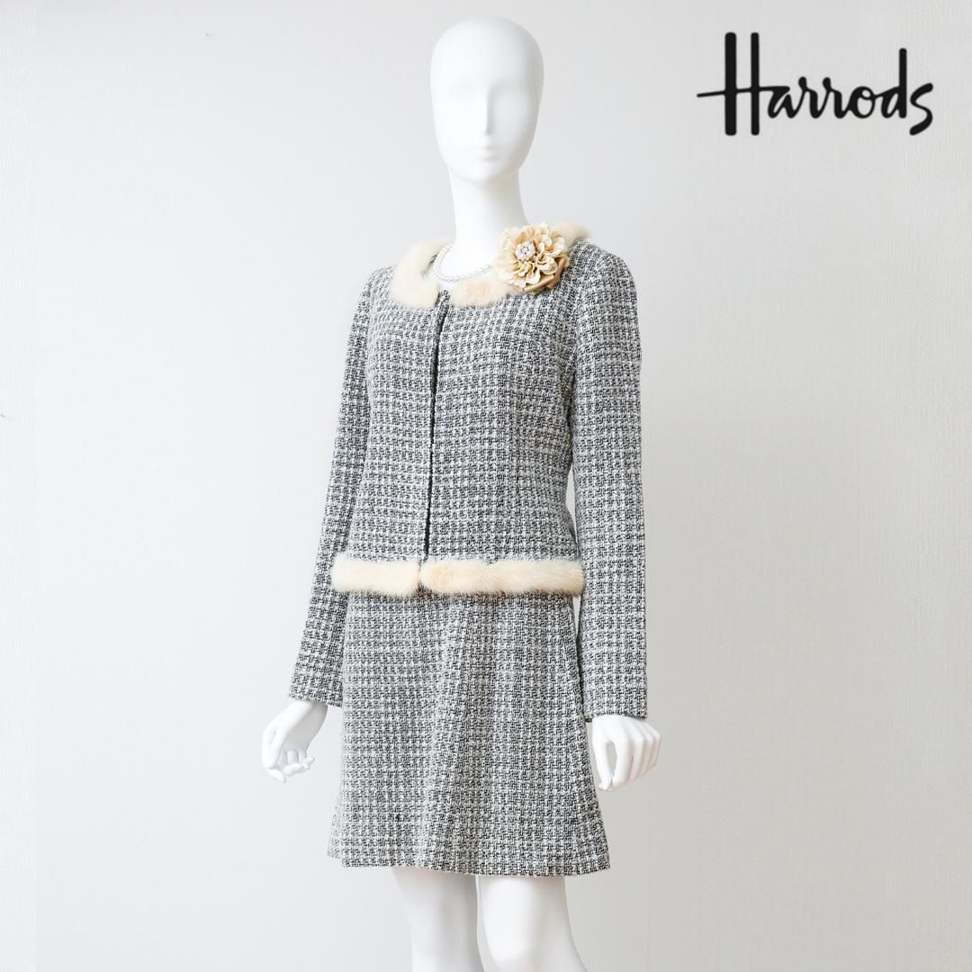 当日発送 ハロッズ セレモニー M グレー ラメ糸入り ミンクファー付