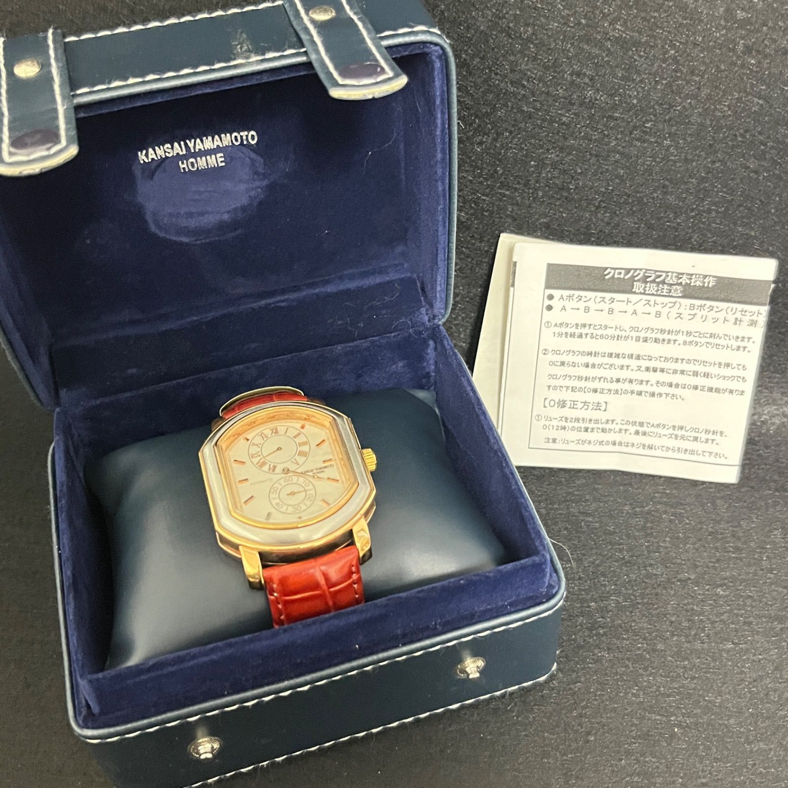 稼働品 KANSAI YAMAMOTO HOMME 自動巻 腕時計 アナログ レザー 外 き 説明書付き オートマチック スケルトン 山本寛斎 ホワイト 文字盤