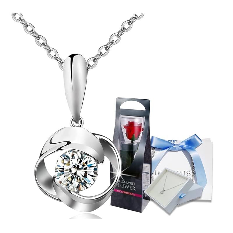 EVER FLAWLESS ネックレス レディース スワロスキージルコニア採用 プリザーブドフラワー バラ セット 花束 シンプル 誕生日 ホワイトデー 母の日 プレゼント ギフト