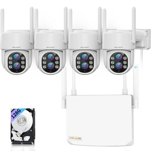 双方向通話 ダブルレンズ 防犯カメラセット 4台ネットワーク Wi Fiカメラ ワイヤレス 屋内 屋外 監視カメラ 録画機セットセキュリティ対策 スマホ対応