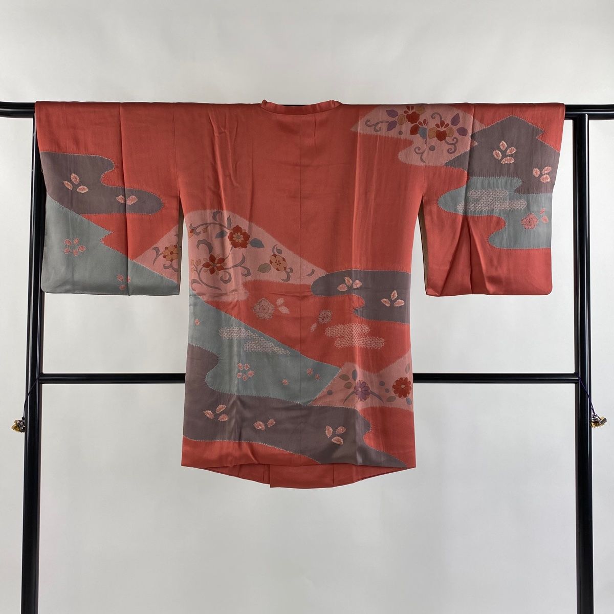 道中着 身丈87 cm 裄丈61.5 S 和装コート 角衿 霞 草花 絞り 濃ピンク 正絹 秀品