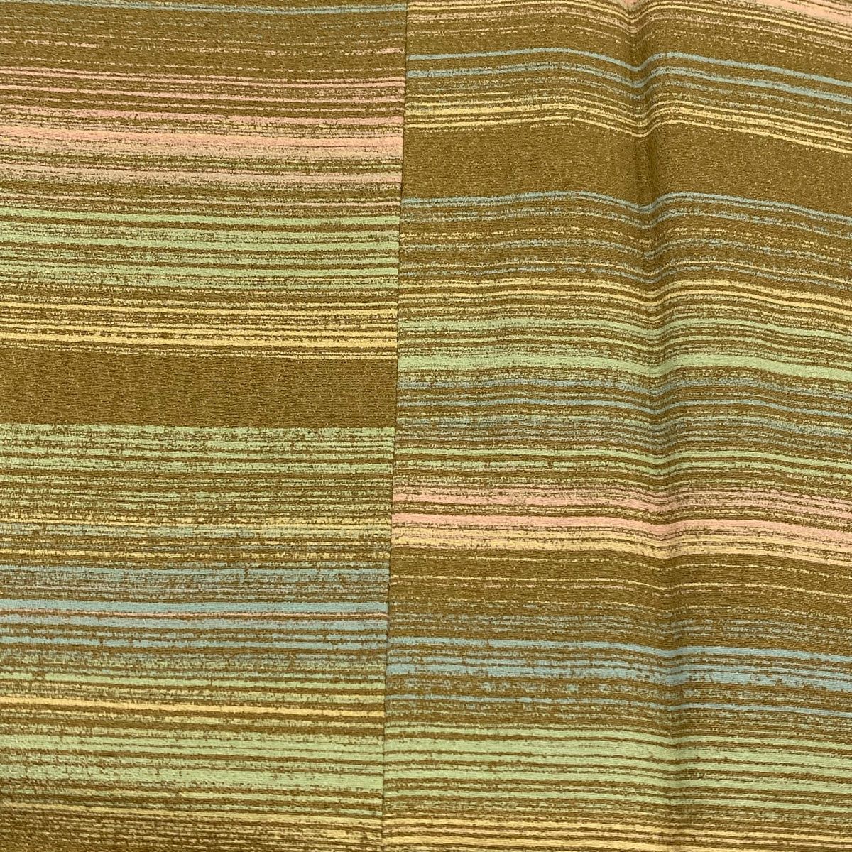 道行 身丈89 cm 裄丈64 M 和装コート 角衿 縞 茶緑色 正絹 秀品