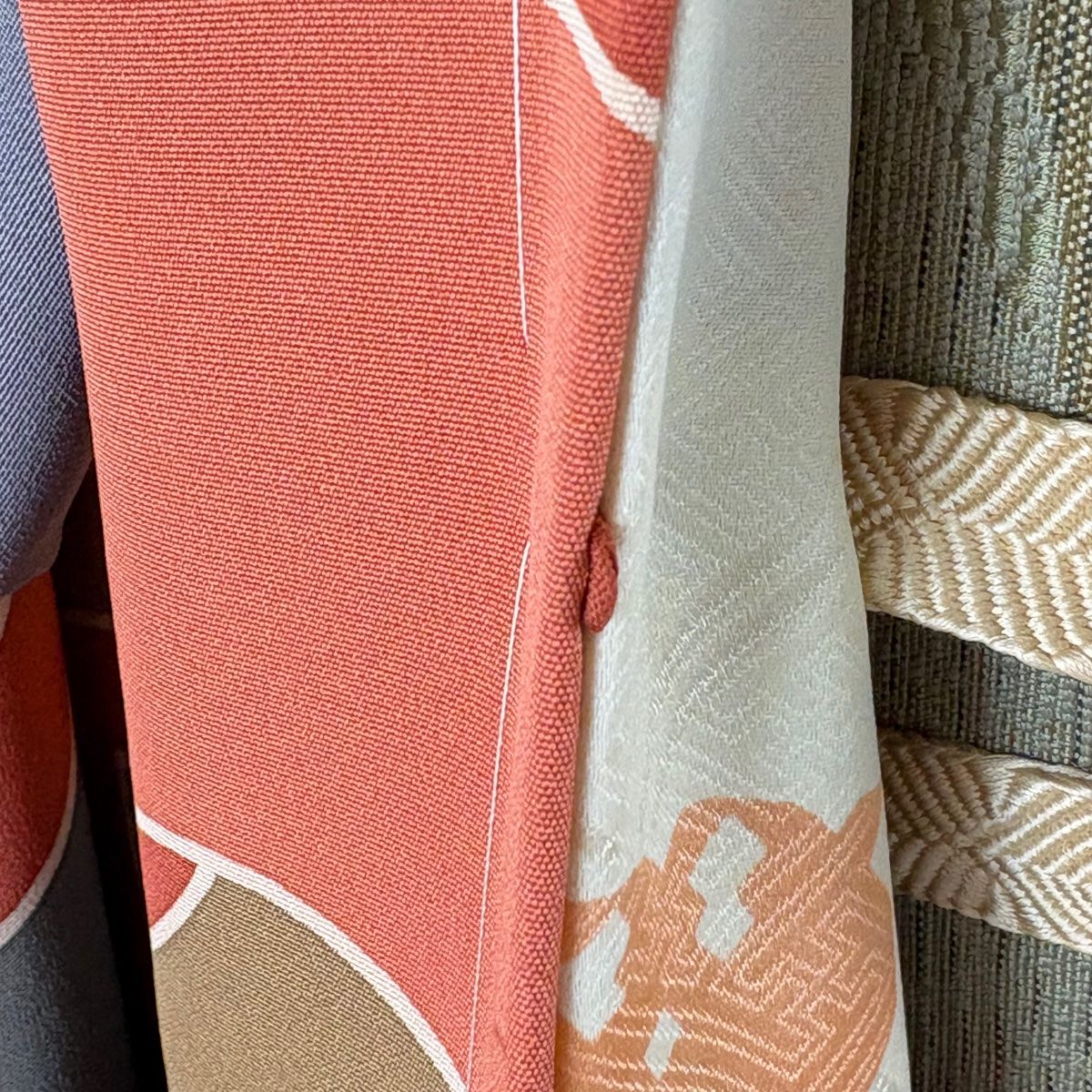  羽織 身丈82 5 cm 裄丈64 M 扇面 朱色 正絹 秀品 羽織 着物 浴衣