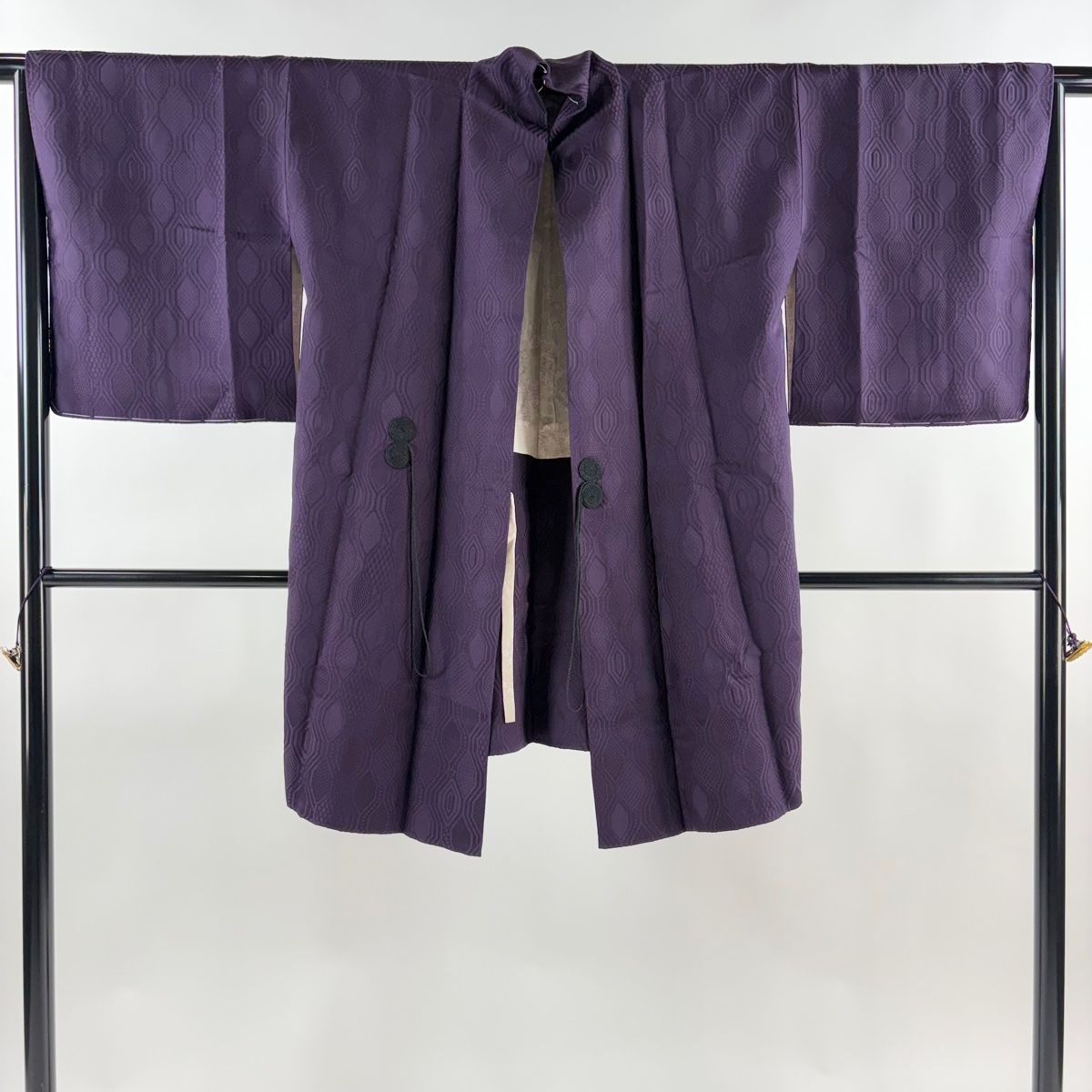  道中着 身丈90 5 cm 裄丈64 M 和装コート 草木染 地紋 濃紫 正絹 秀品 羽織 着物 浴衣