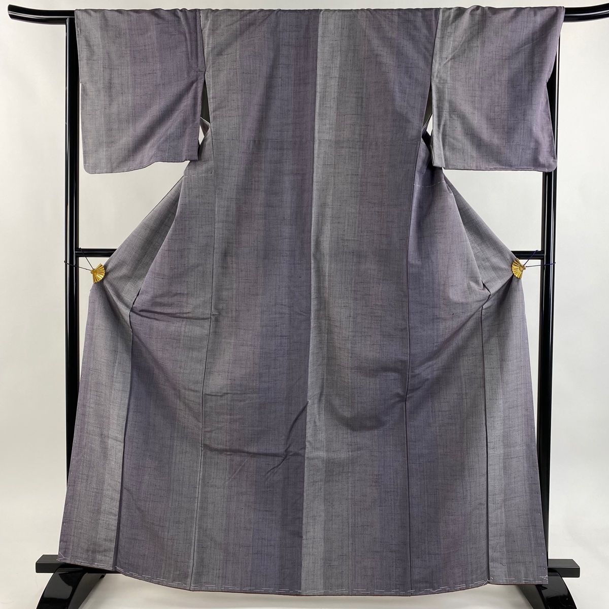 紬 身丈166 cm 裄丈66.5 M 袷 縦縞 灰紫 正絹 秀品
