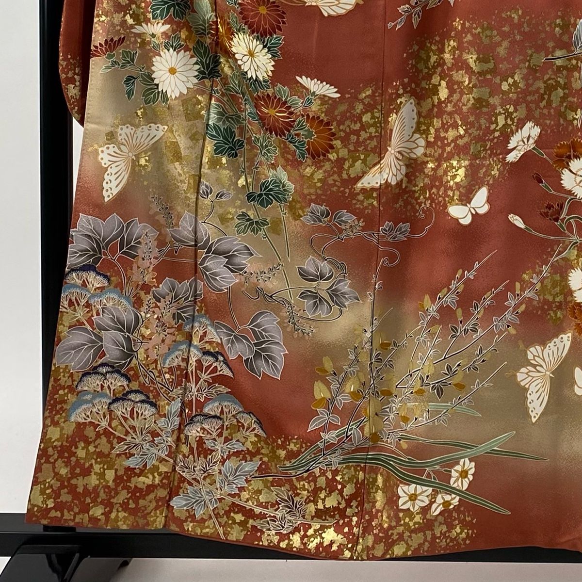 振袖 身丈158 cm 裄丈67 M 袷 蝶 菊 金糸 金彩0 ピンク 正絹 秀品