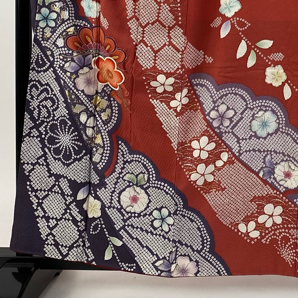 振袖 身丈159.5 cm 裄丈66 M 袷 笠松 梅 金銀彩 朱色 正絹 秀品