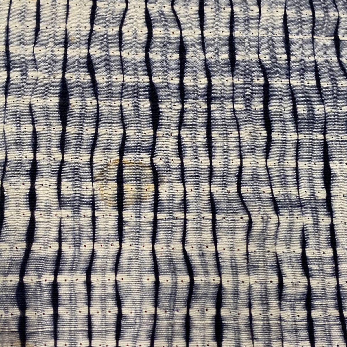 小紋 身丈157.5cm 裄丈62cm S 袷 紬地 縞 絞り 濃紺 正絹 秀品 【中古