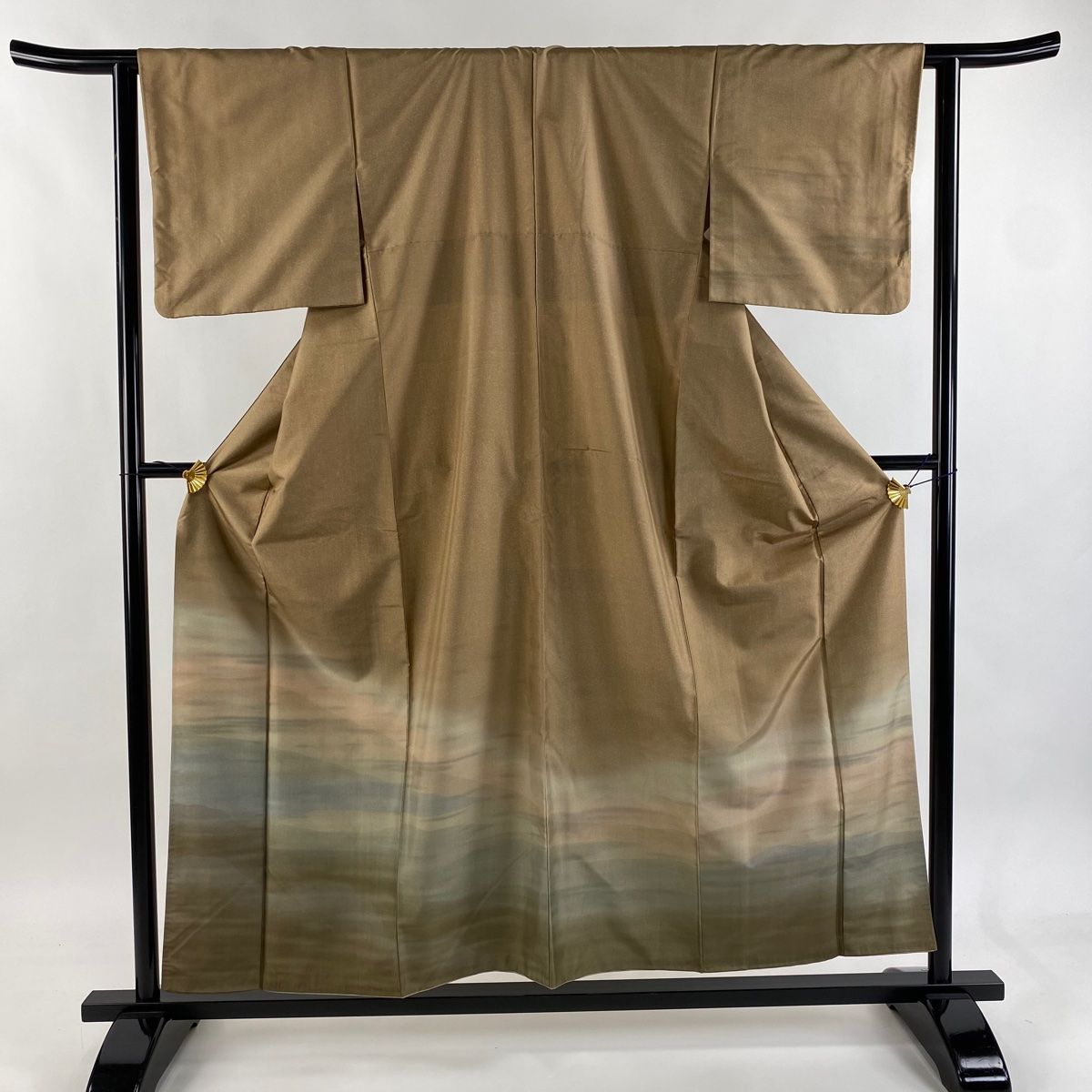 付下げ 身丈157 cm 裄丈61.5 S 袷 紬地 山並み 霞ぼかし 茶色 正絹 秀品