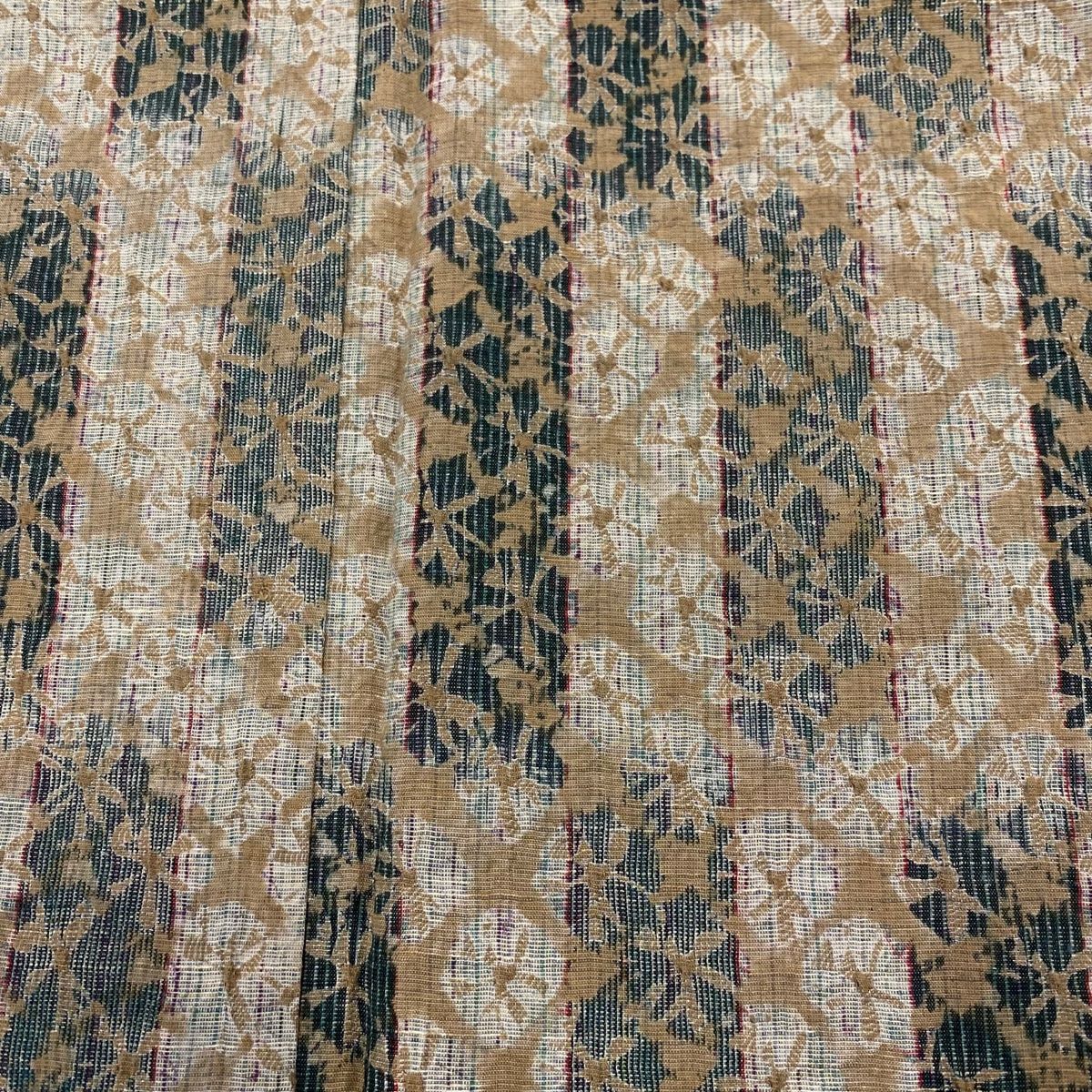  小紋 身丈163 cm 裄丈64 M 袷 紬地 幾何学模様 縦縞 絞り 薄茶色 正絹 秀品 小紋 着物