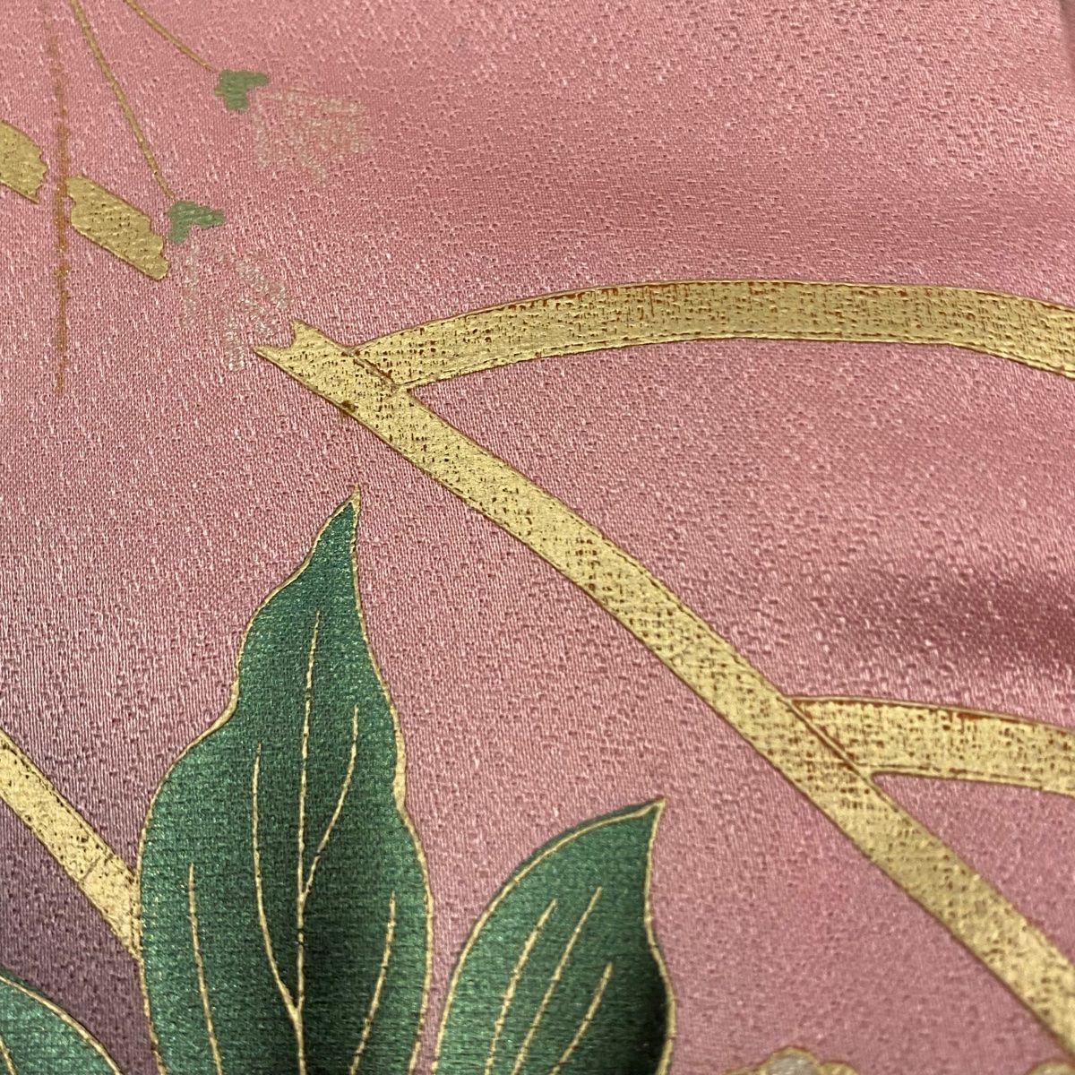  振袖 身丈167 5 cm 裄丈71 L 袷 蝶 草花 金銀彩 ぼかし ピンク 正絹 秀品 振袖 着物