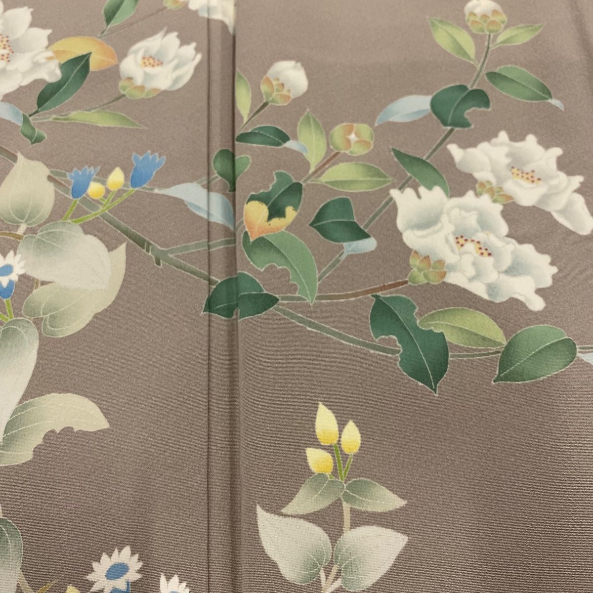  訪問着 身丈159 cm 裄丈66 M 袷 落款 枝花 草花 灰茶 正絹 秀品 訪問着 付け下げ 着物