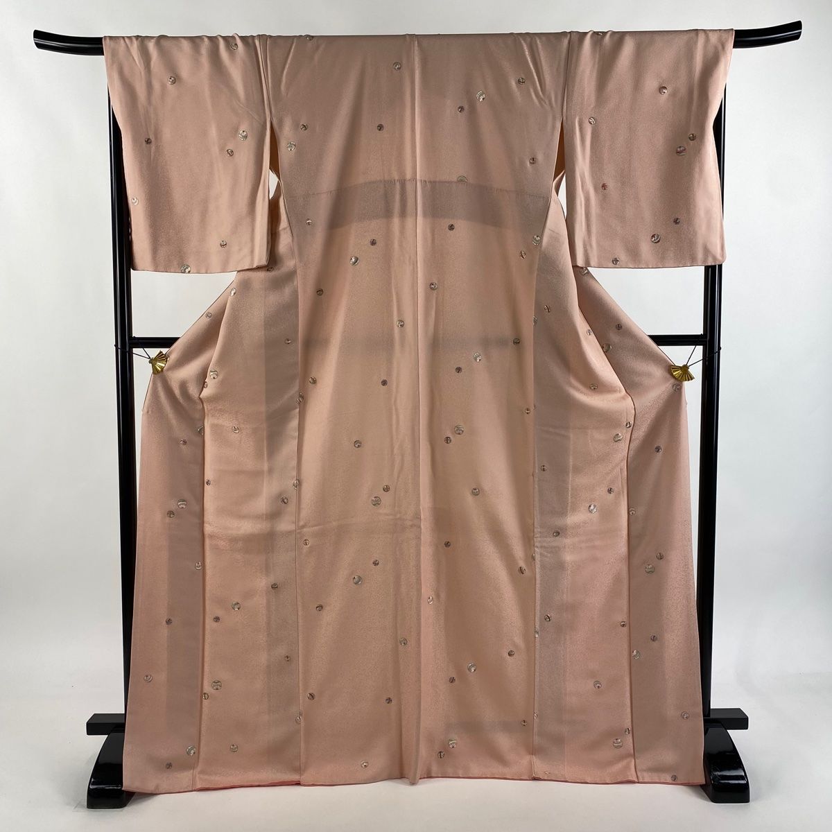 小紋 身丈169 5 cm 裄丈68 L 袷 手鞠 刺繍 金糸 ピンク 正絹 秀品