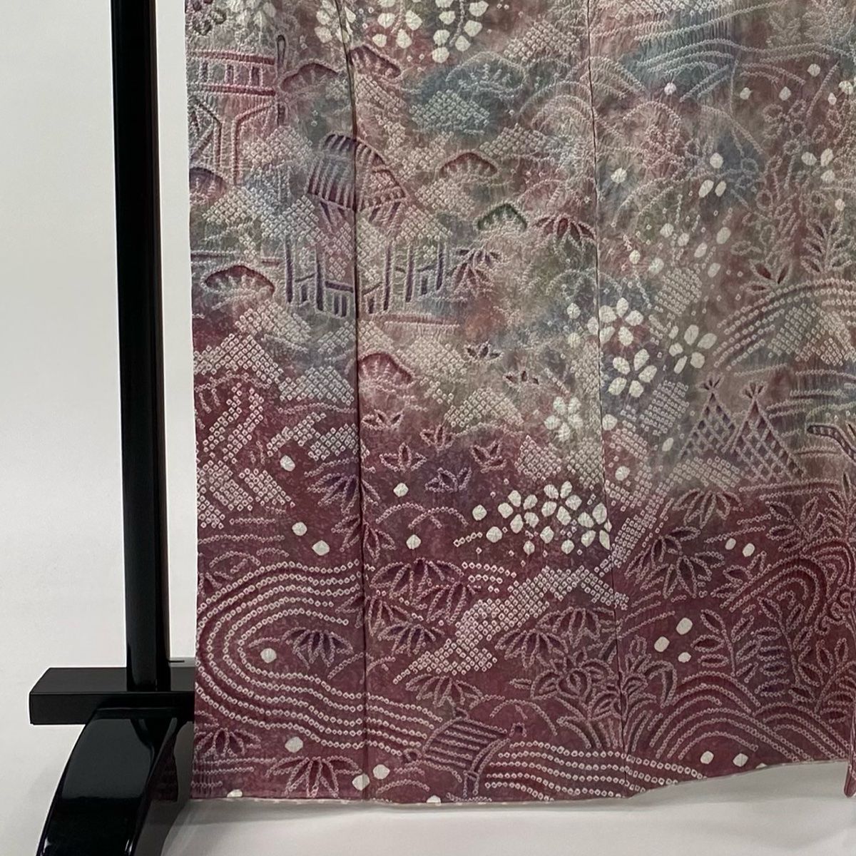 付下げ 身丈166 cm 裄丈67 M 袷 松竹梅 家屋 総絞り 薄紫 正絹 秀品