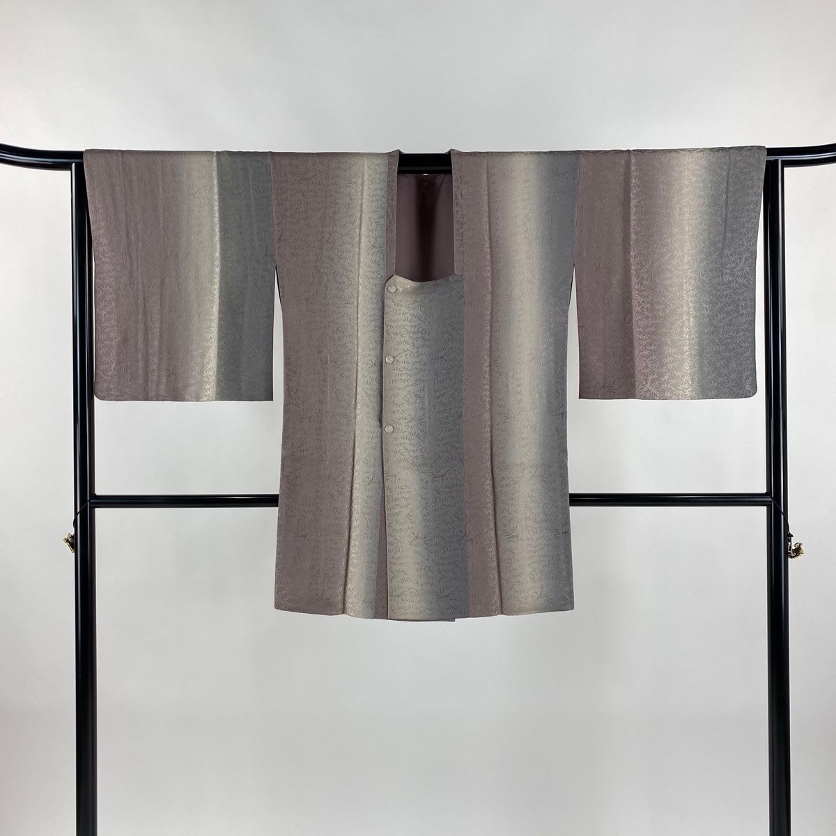  道行 身丈86 cm 裄丈66 M 和装コート 角衿 地紋 縦ぼかし 灰茶 正絹 秀品 羽織 着物 浴衣