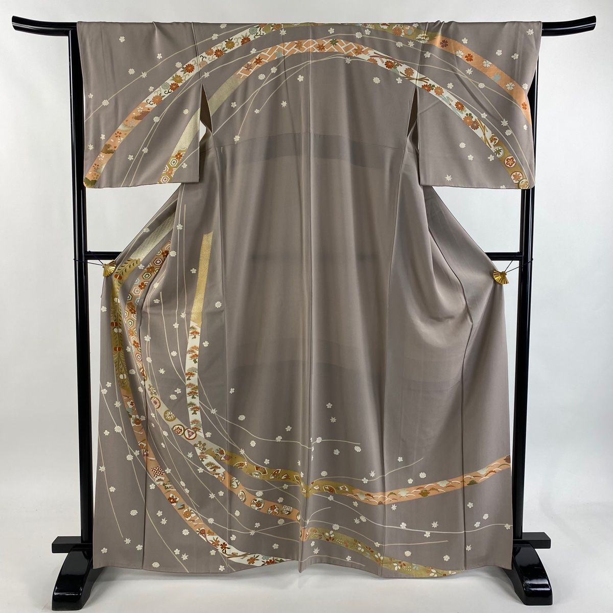 訪問着 身丈166 cm 裄丈66.5 M 袷 熨斗 破れ色紙 金彩 金糸 茶紫 正絹 秀品