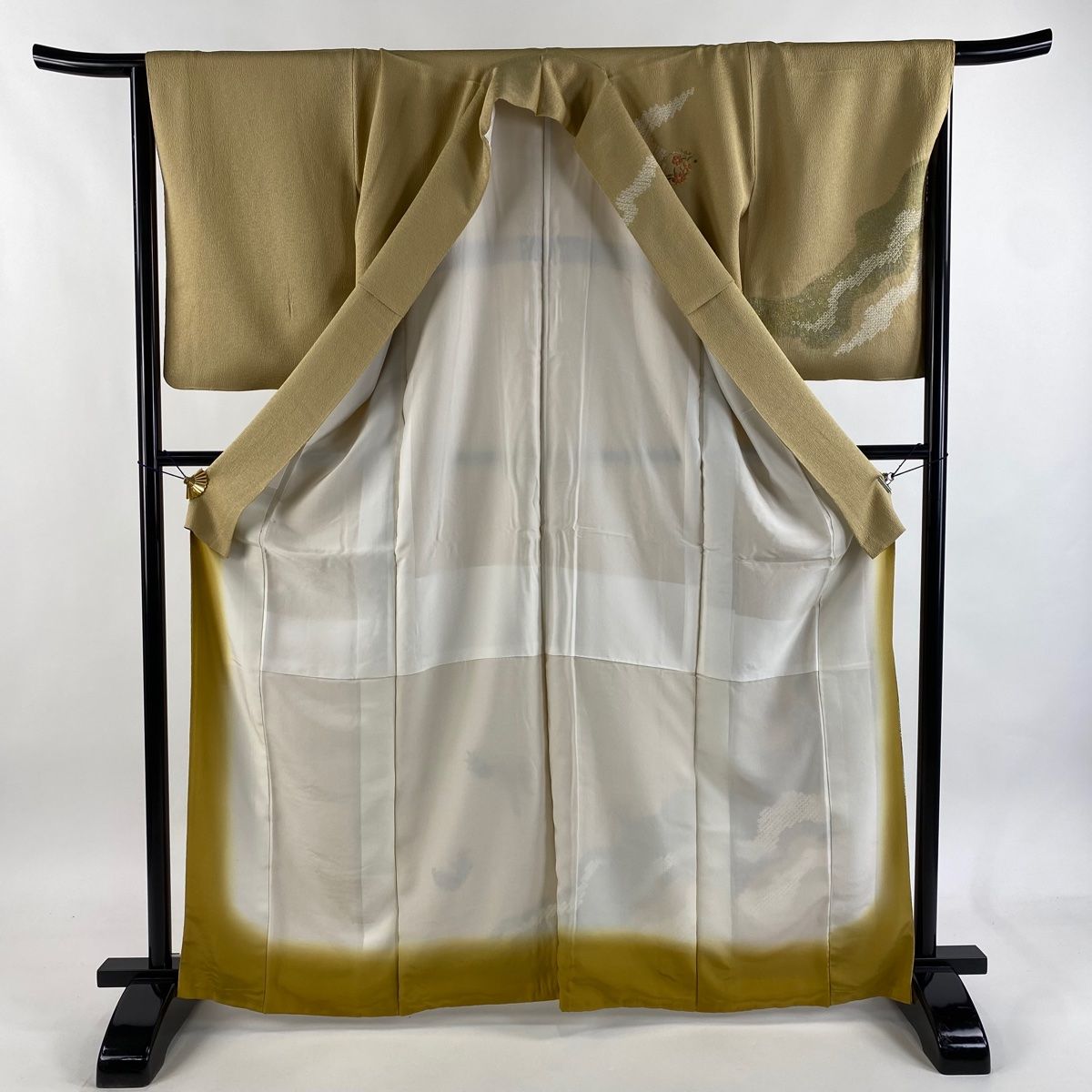  訪問着 身丈165 cm 裄丈66 M 袷 雪輪 草花 金糸 刺繍 ベージュ 正絹 秀品 訪問着 付け下げ 着物