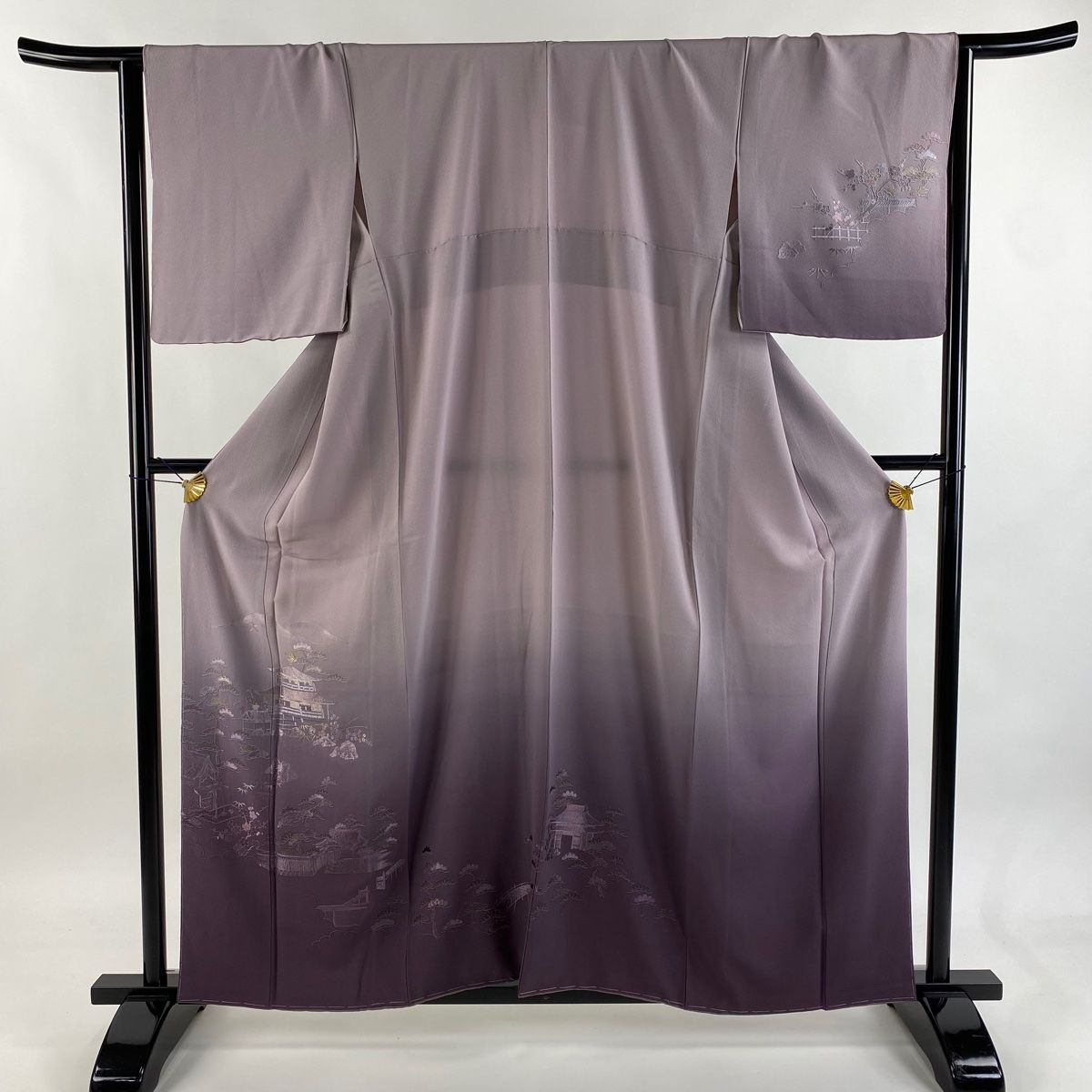 付下げ 身丈160 cm 裄丈65 M 袷 ほていや 建物 松竹梅 金糸 刺繍 灰紫 正絹 秀品